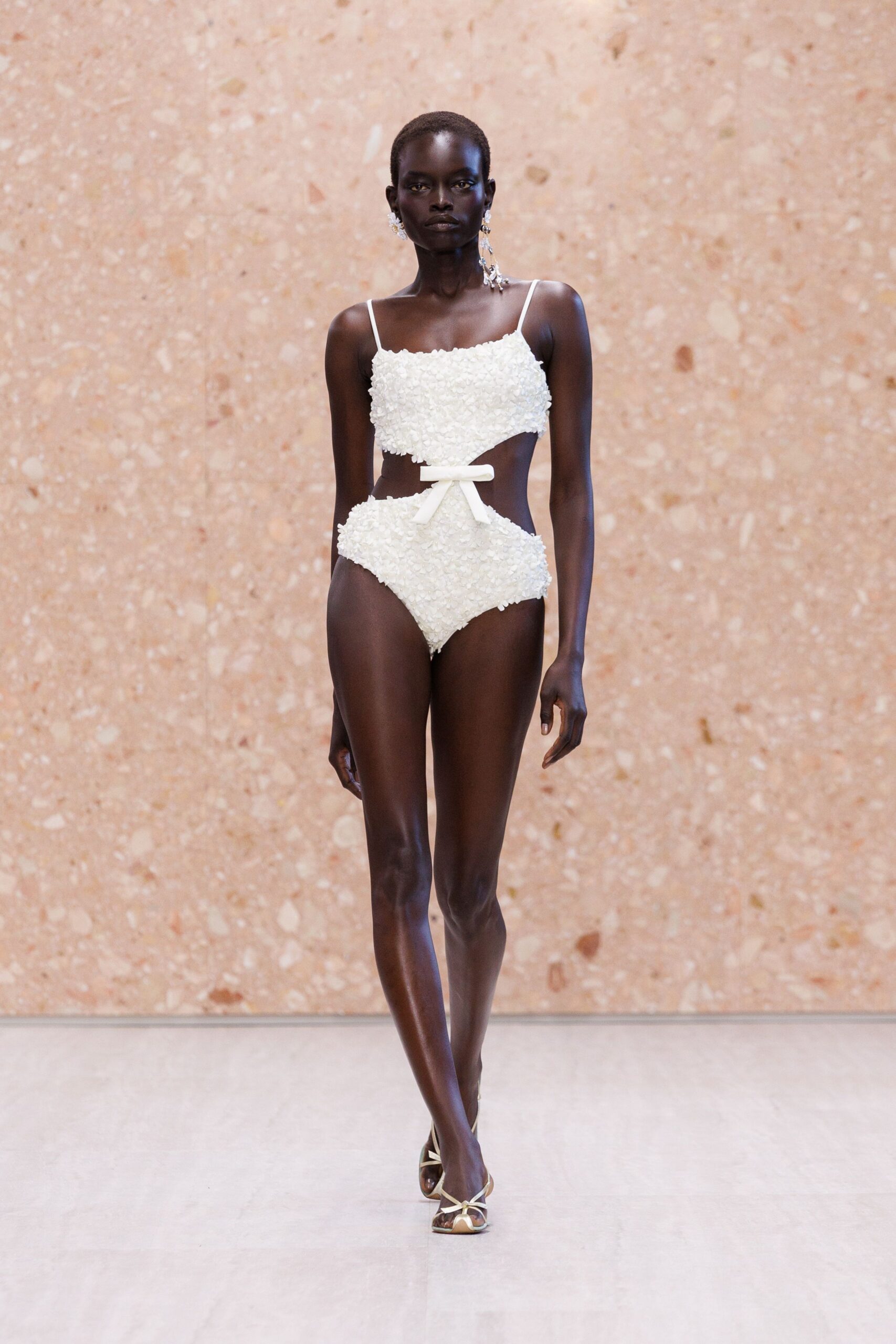 white floral appliqué cutout swimsuit