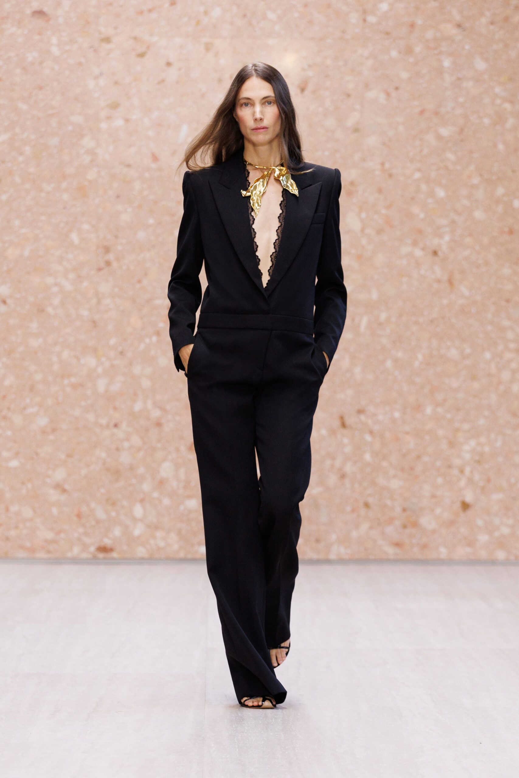 black tuxedo-style jumpsuit