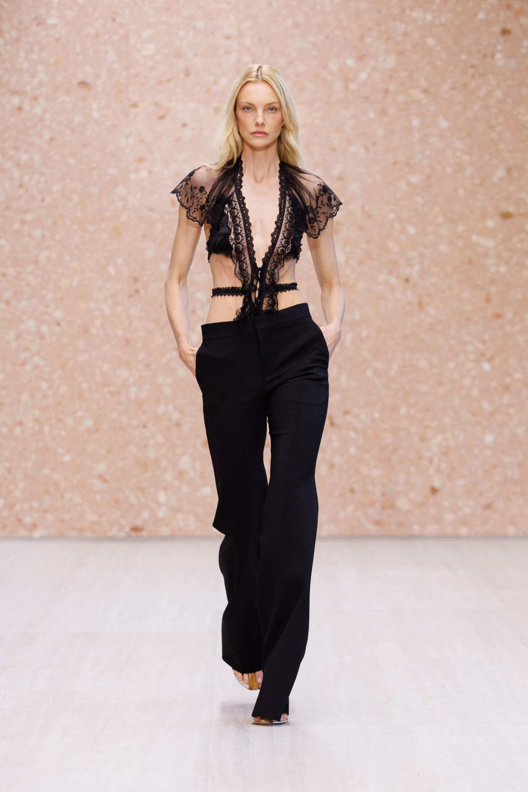 plunging sheer lace bodysuit