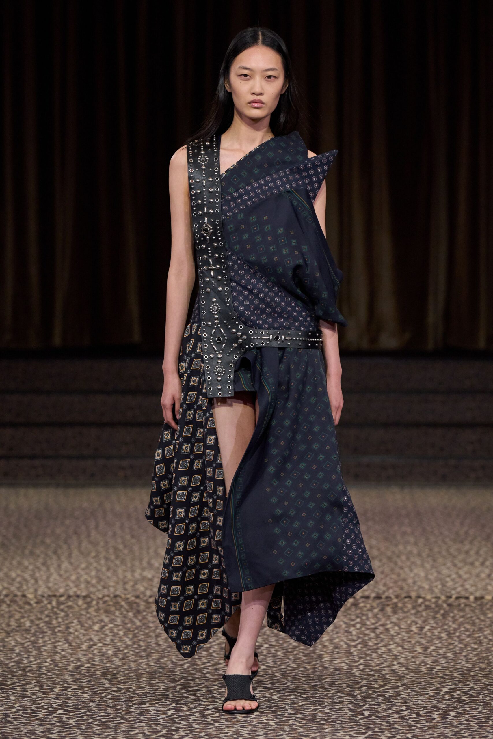 asymmetric scarf-panel dress