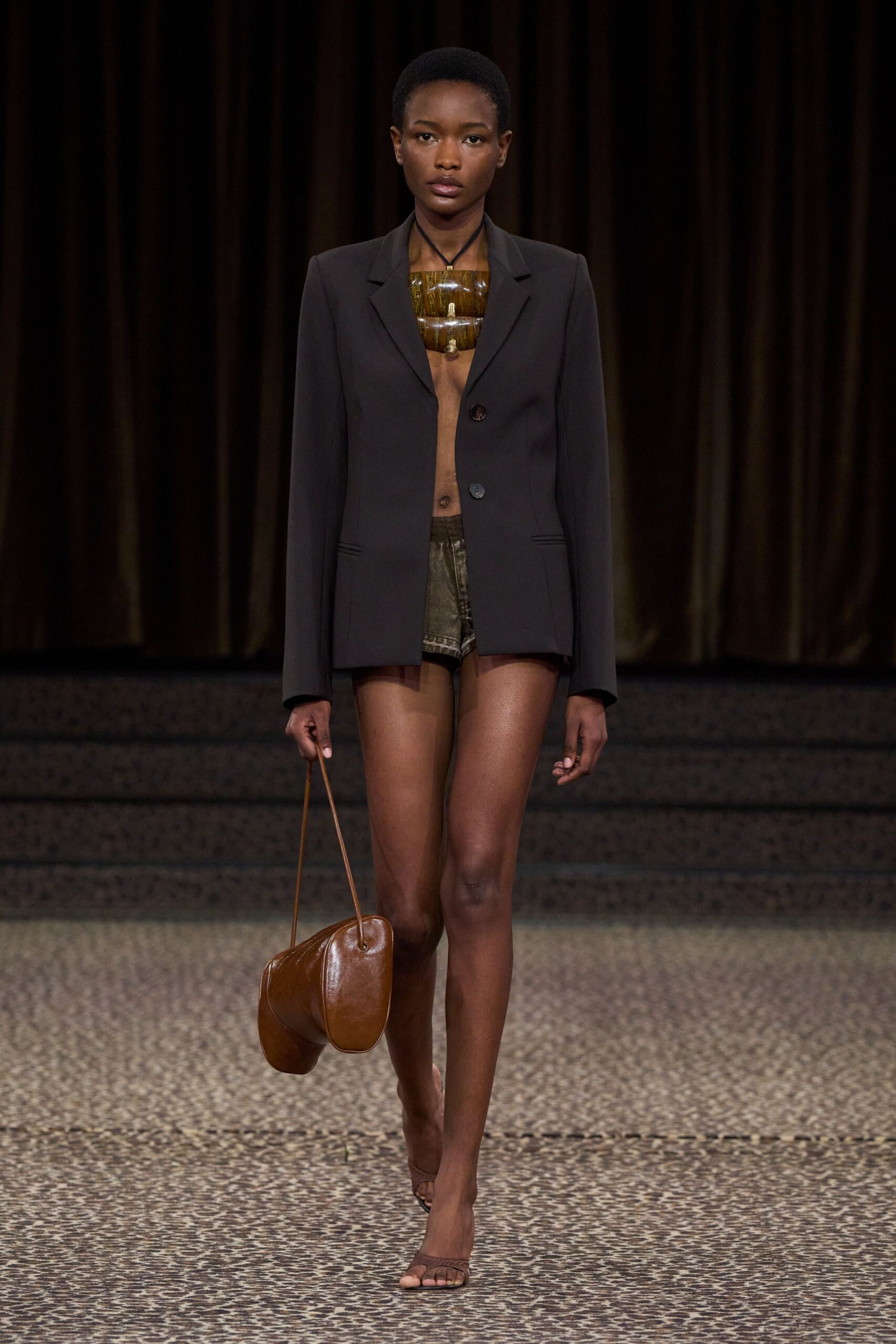 brown leather shiny short shorts