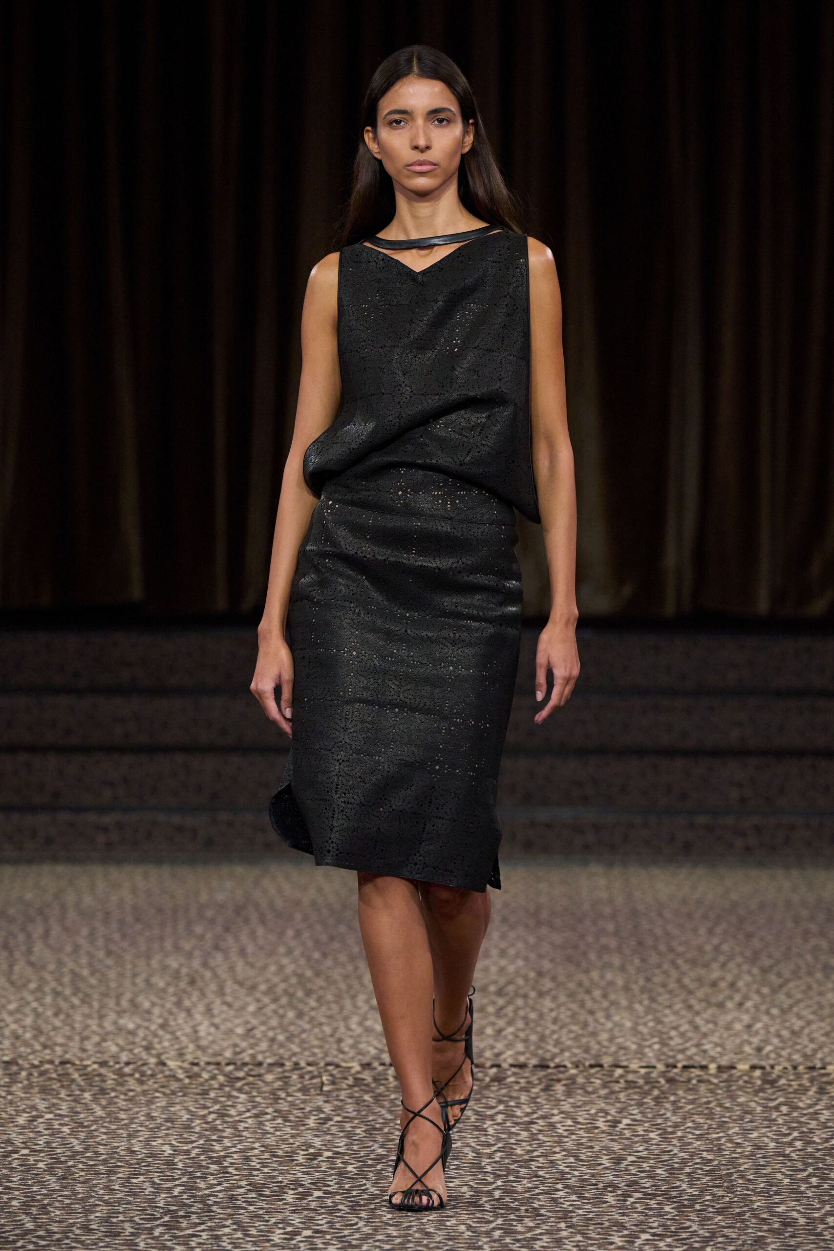 black perforated leather pencil skirt