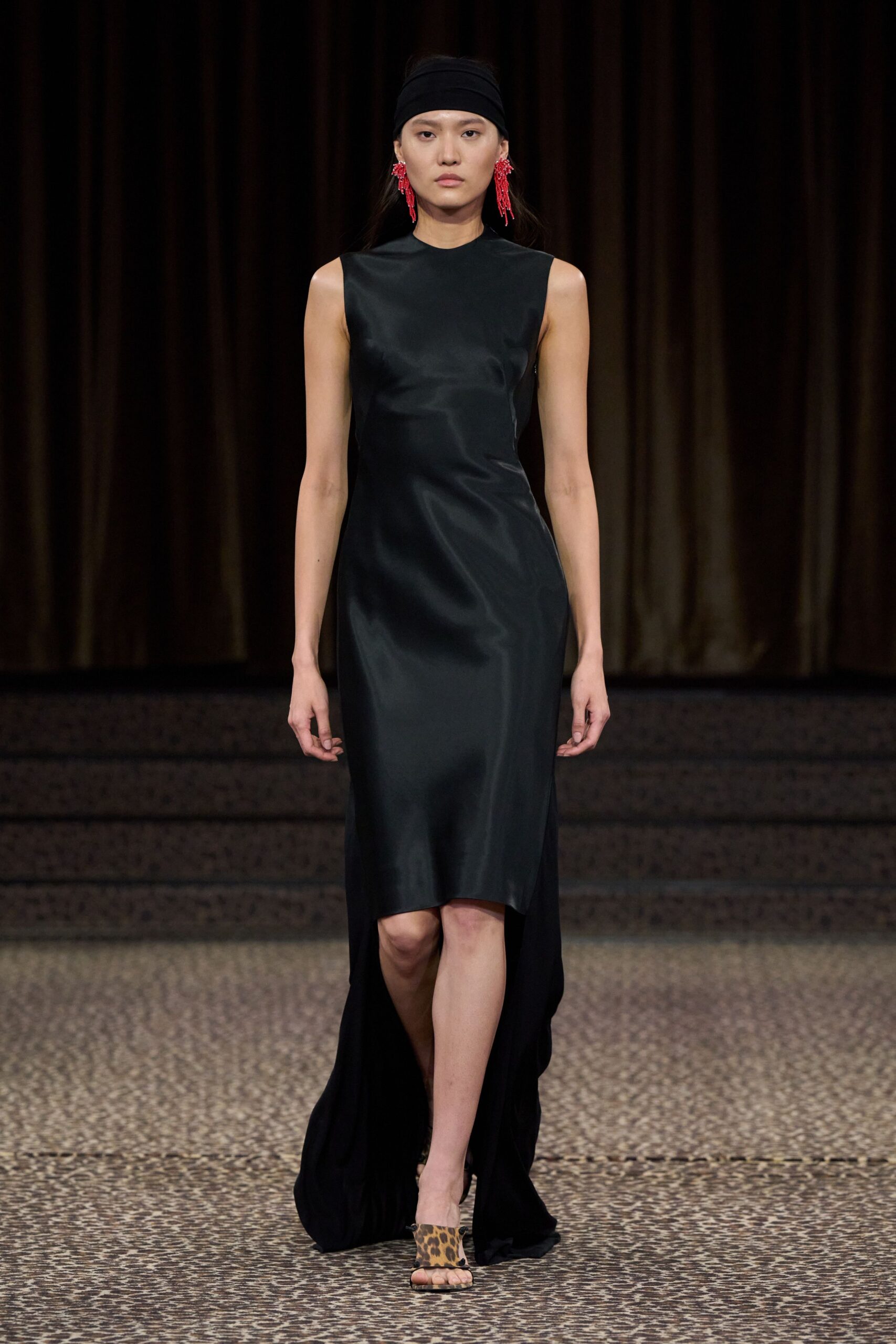 black high-low satin dress