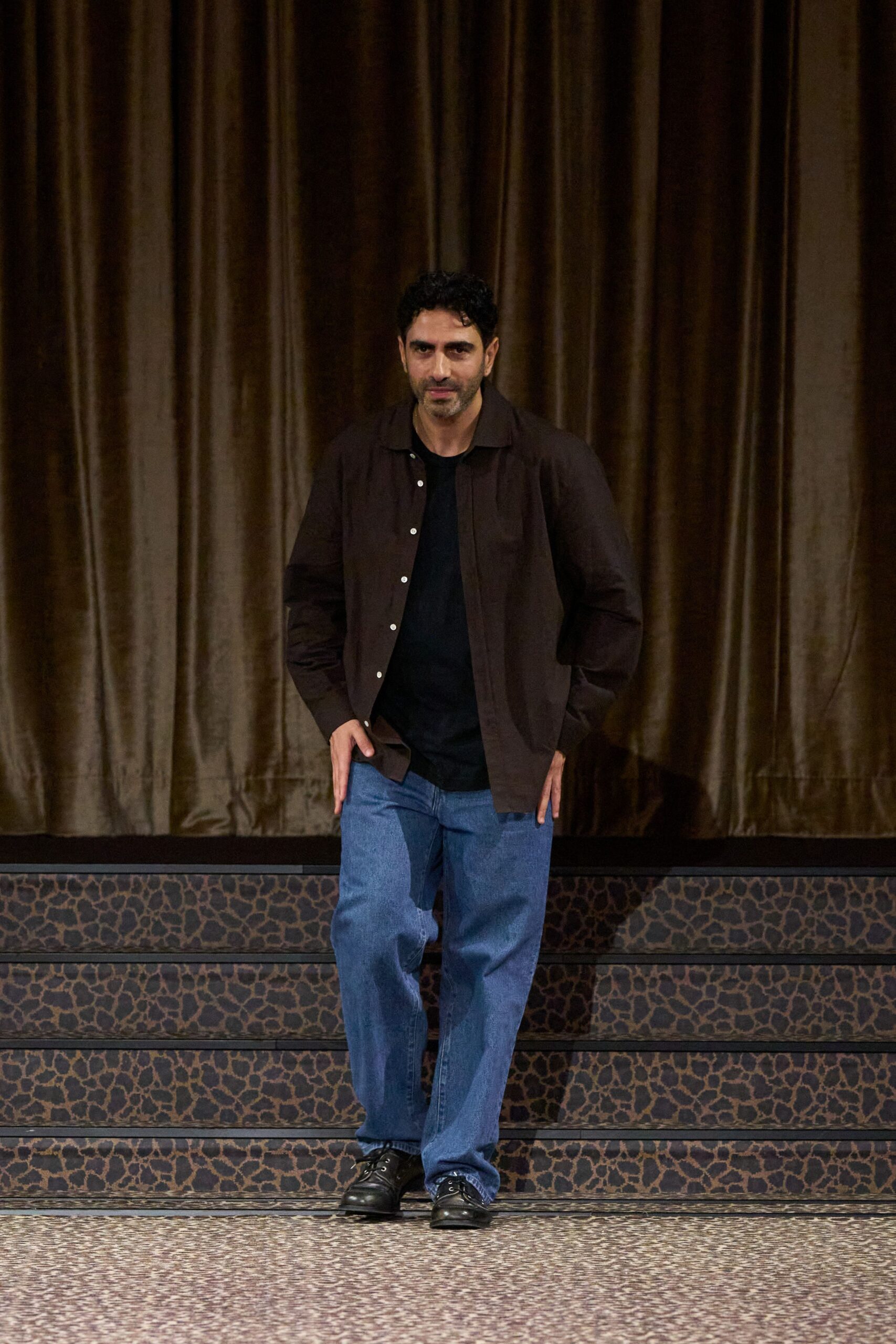 brown button-front overshirt