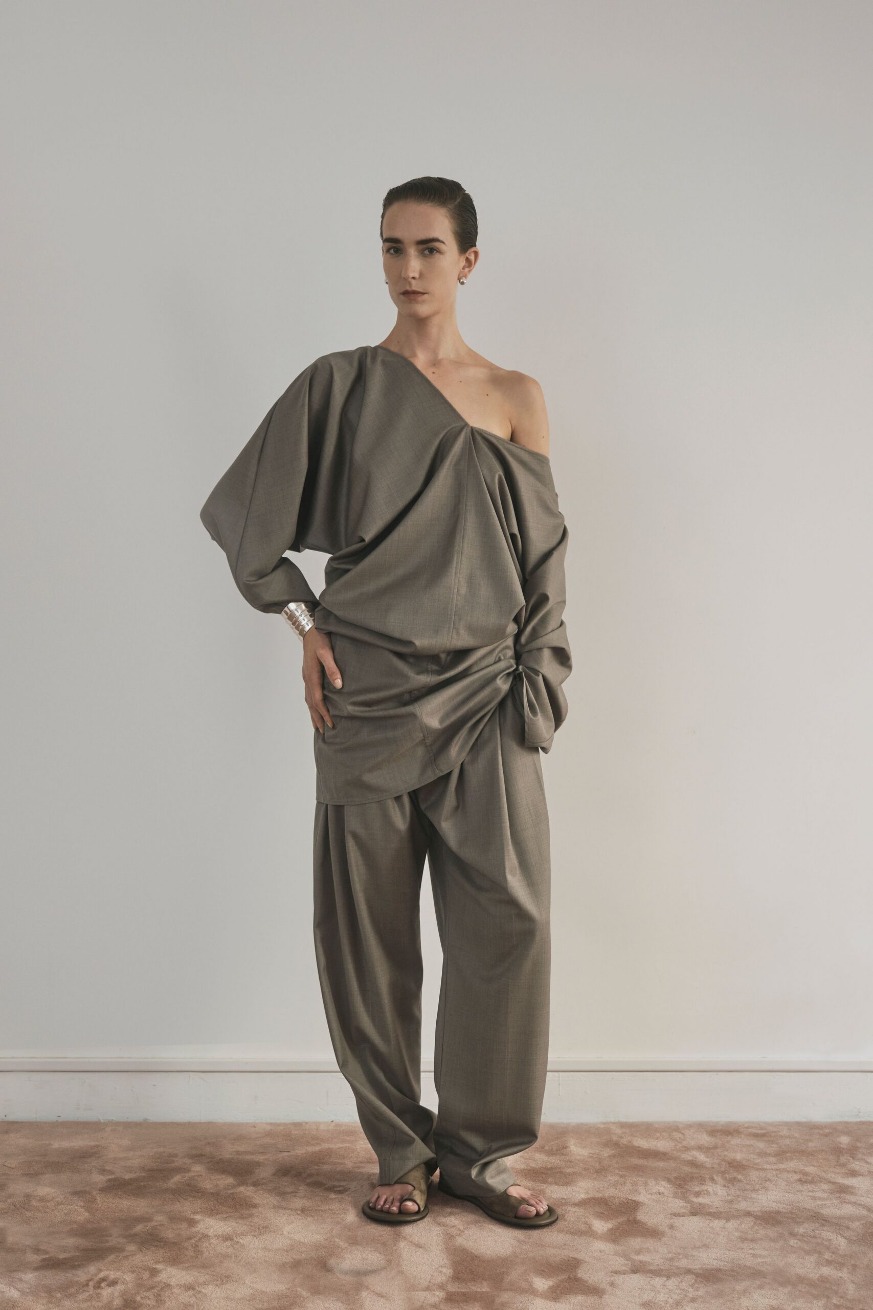 draped one-shoulder ruched top