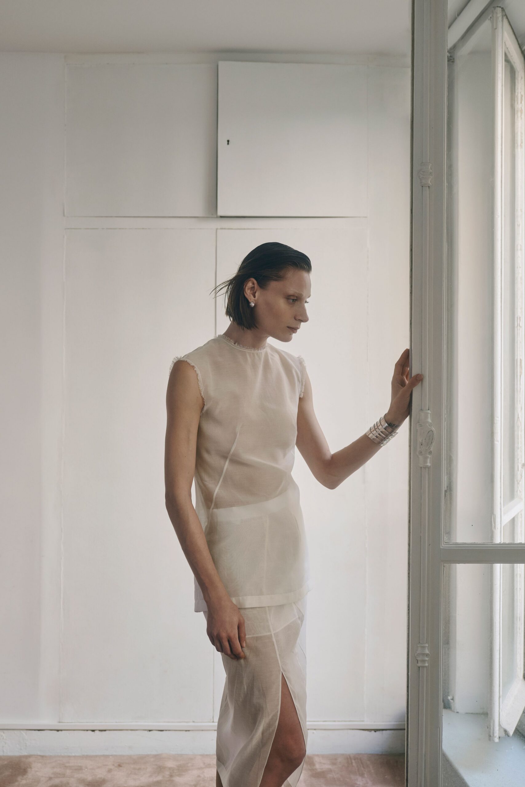 sheer ivory organza shell top
