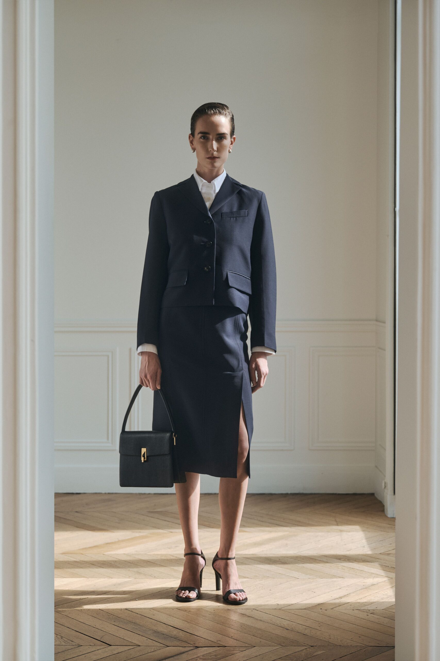 navy tailored skirt suit