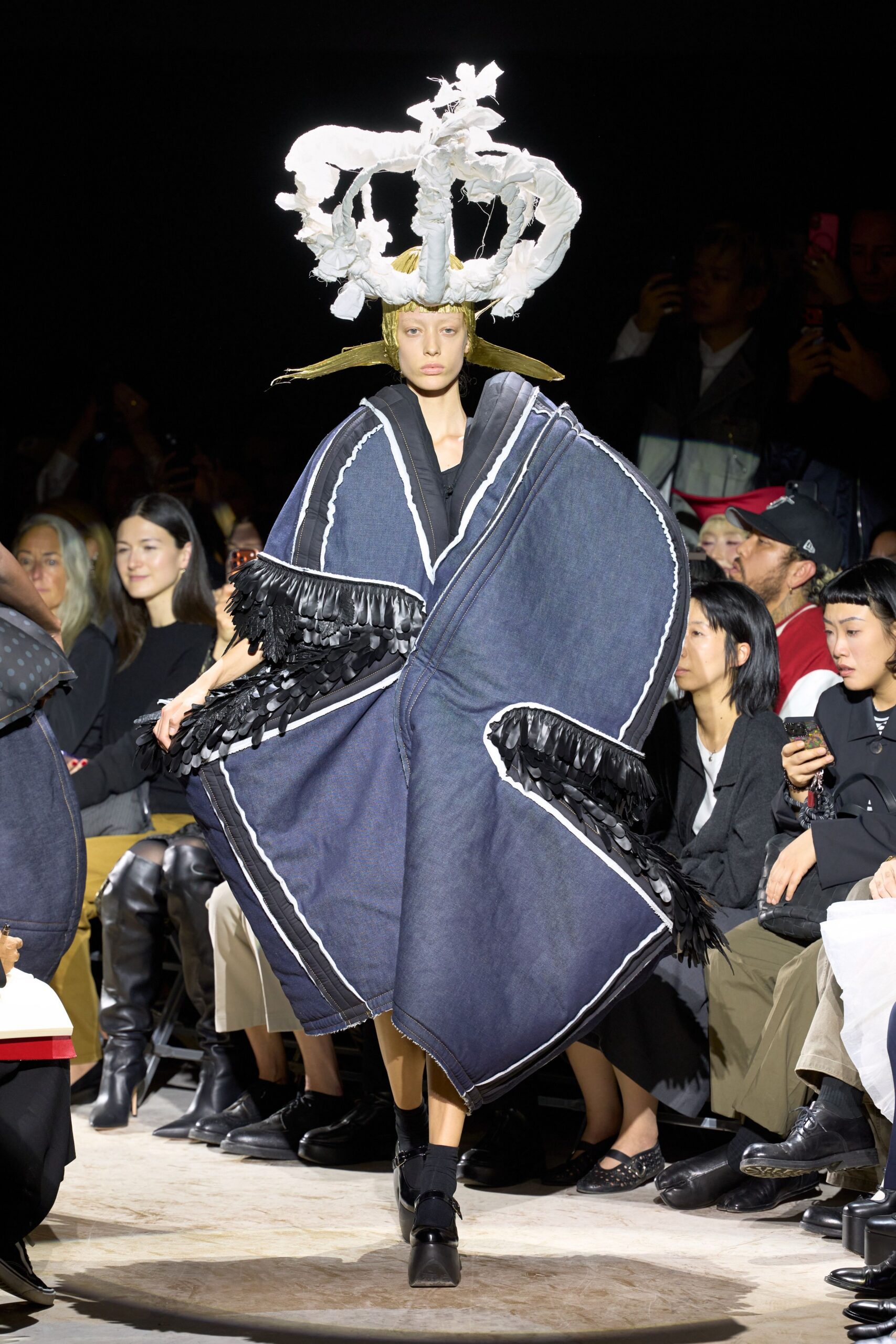 sculptural denim cocoon cape