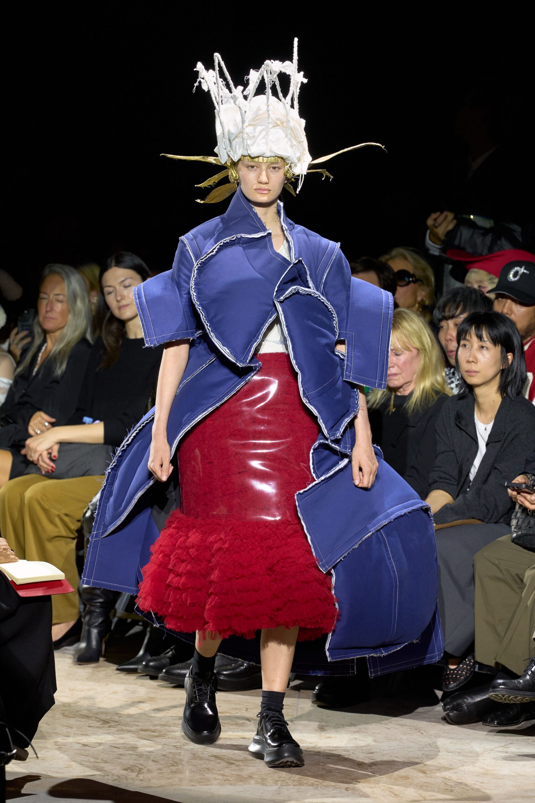 sculptural raw-edge blue jacket