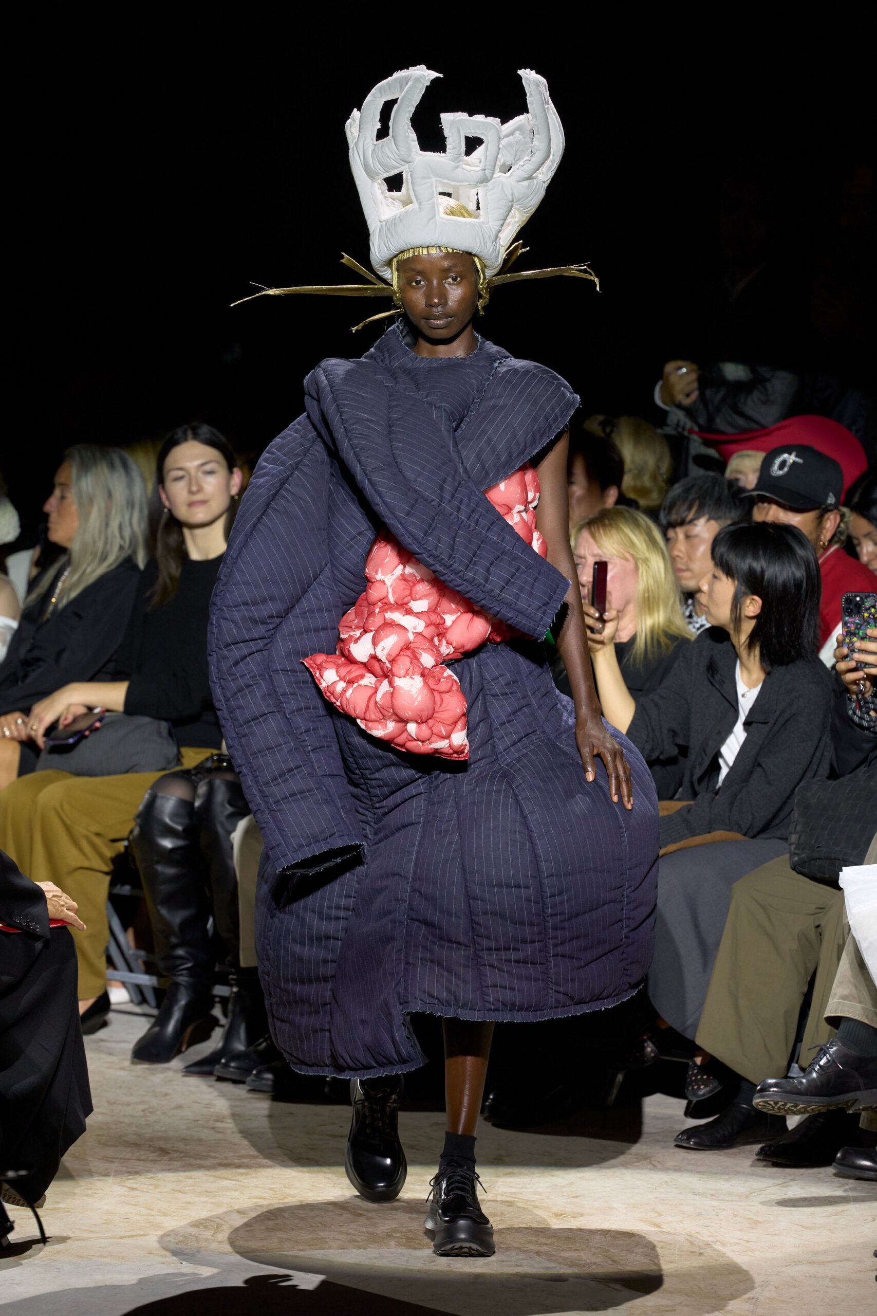 sculptural pinstriped cocoon dress