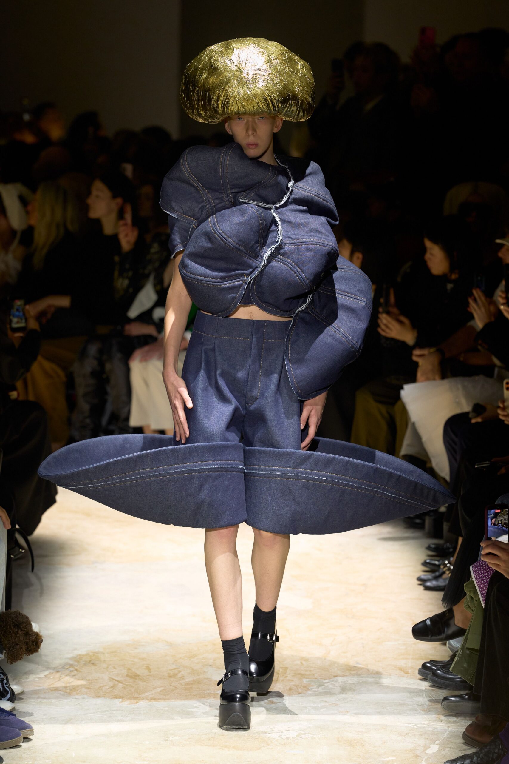 sculptural denim hoop skirt