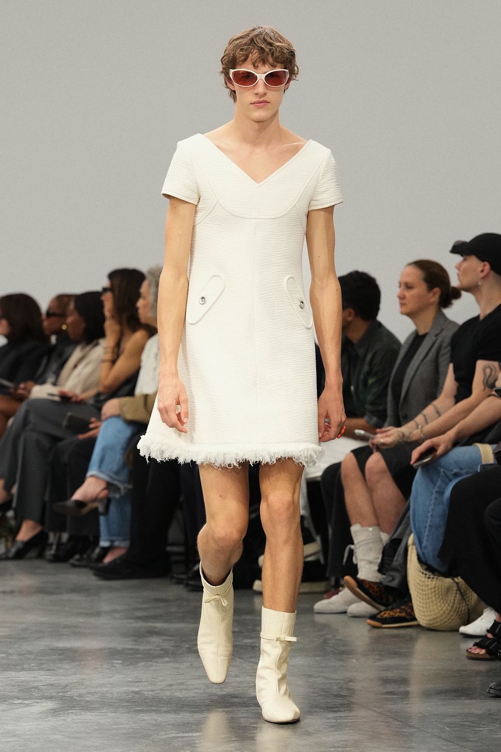 ivory feather-trim mini dress
