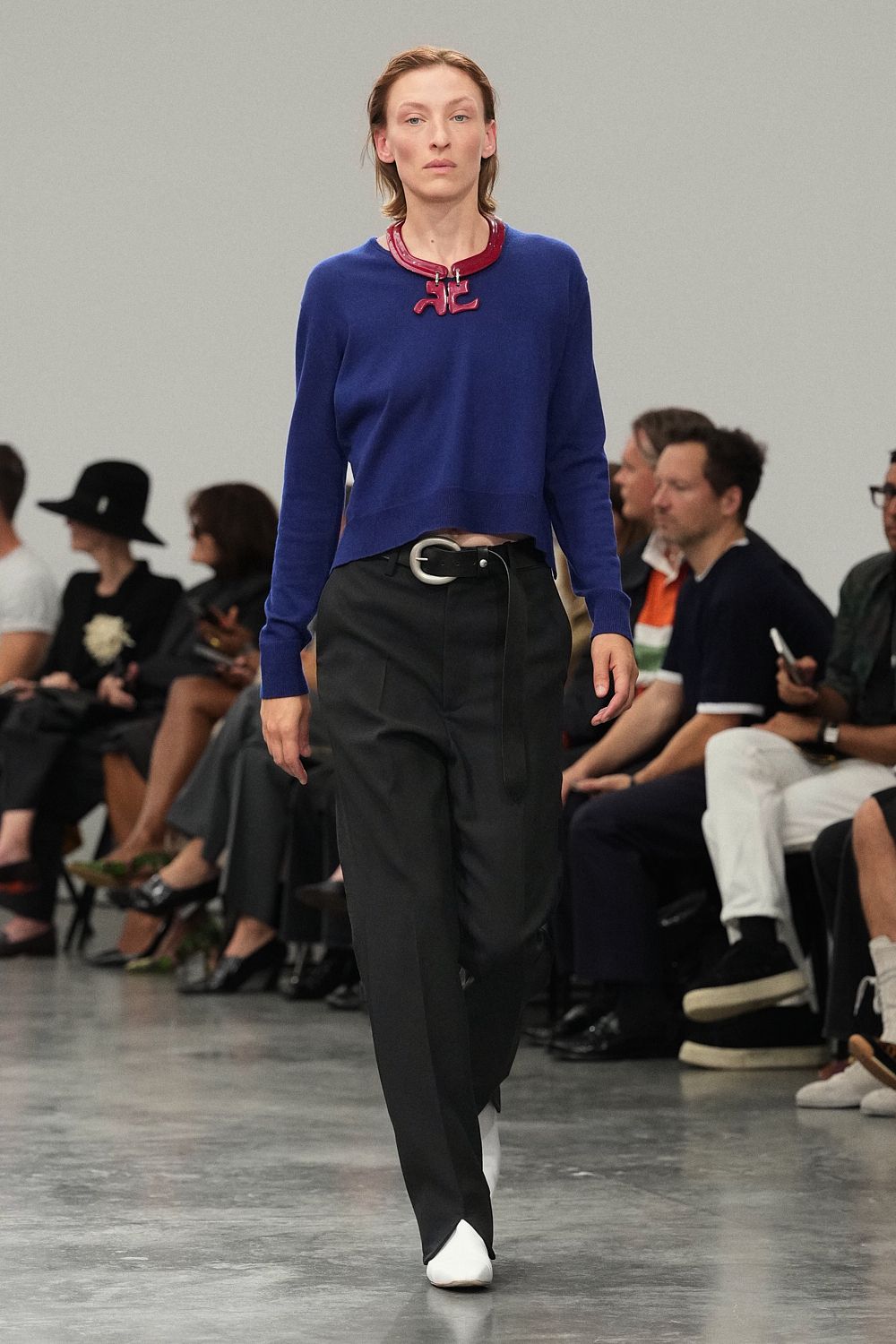 blue asymmetric cropped knit sweater