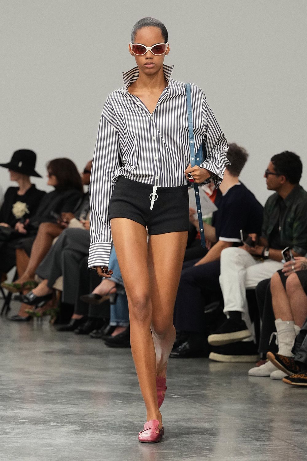 oversized blue striped button-down shirt