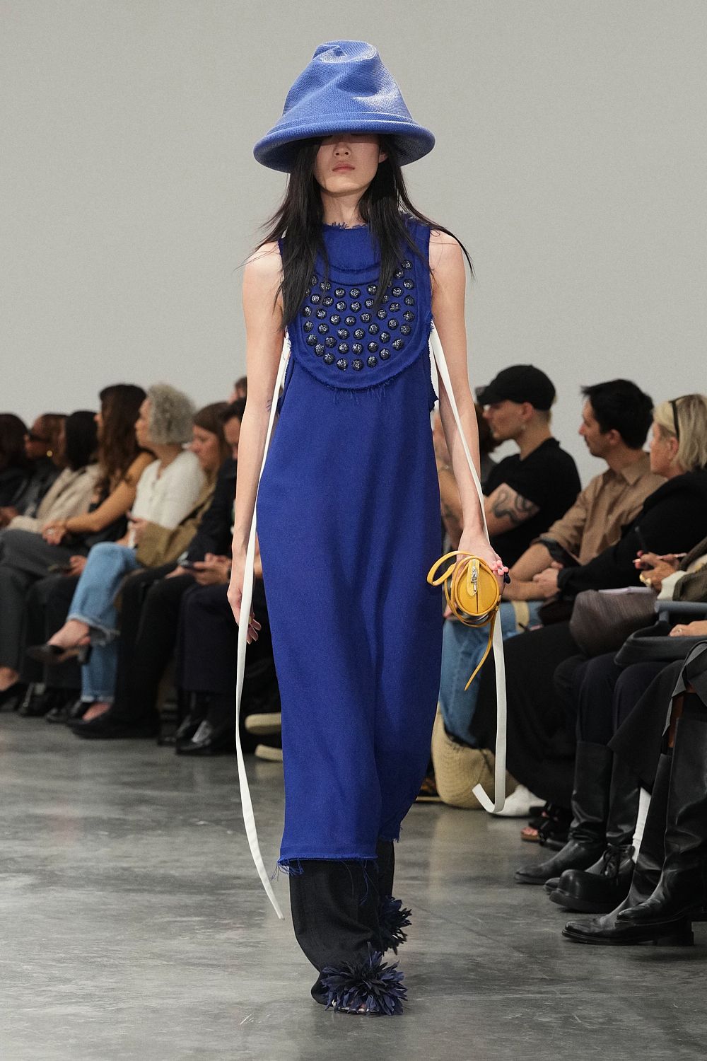 blue embellished apron-front maxi dress