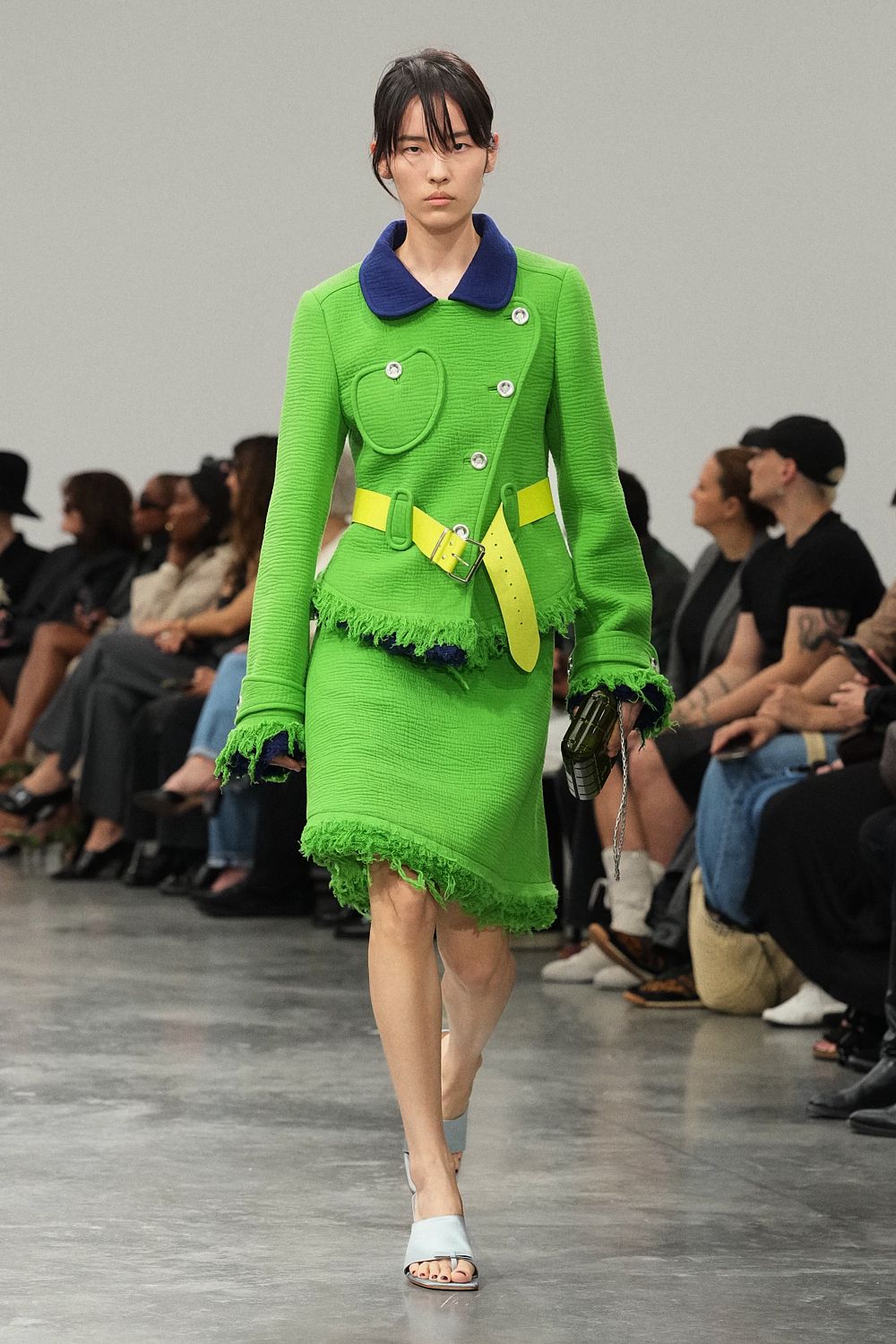 fringed green skirt suit