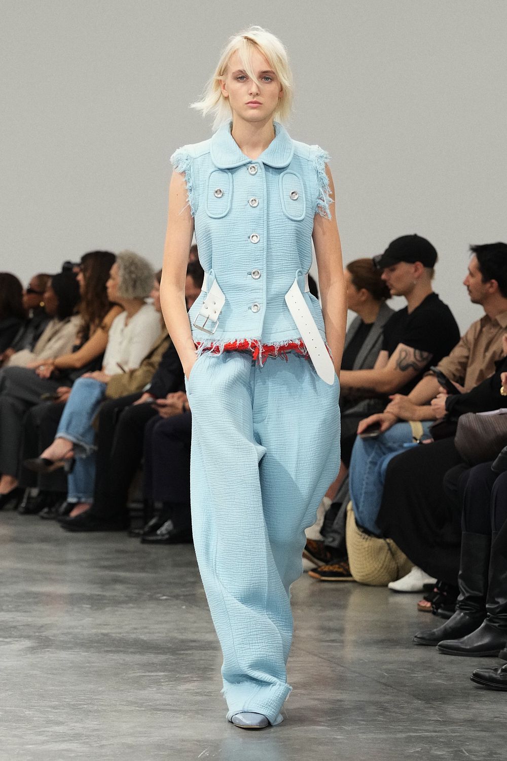 cropped belted textured vest