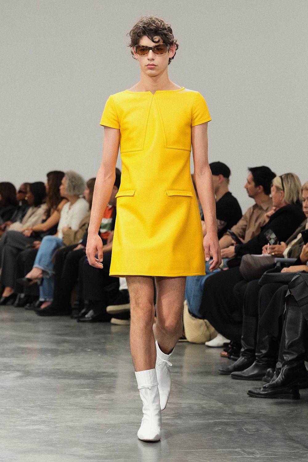 yellow mod shift mini dress
