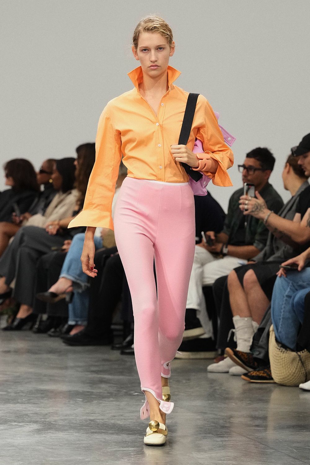 orange flared cuff button-front shirt
