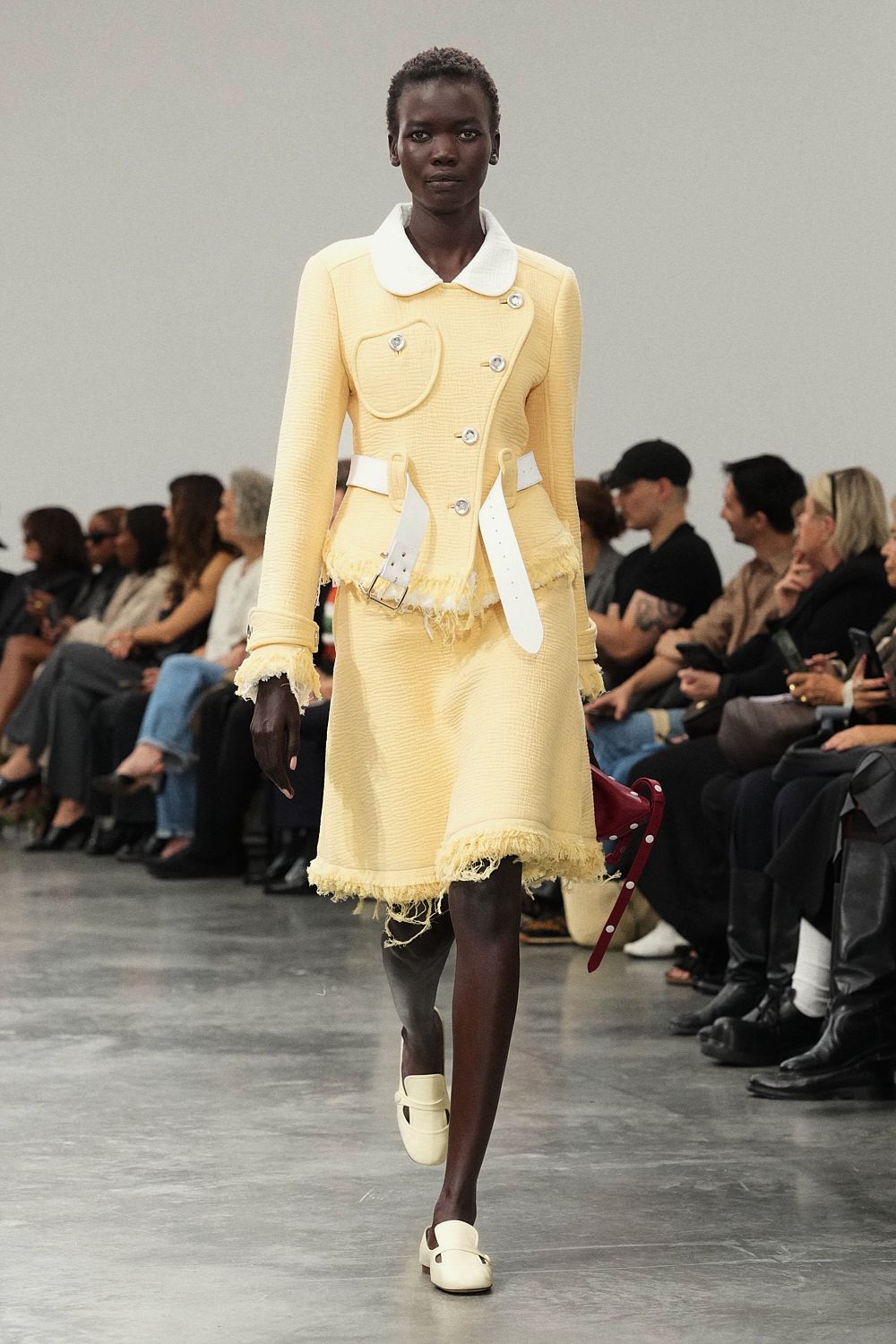 fringed yellow jacquard skirt suit