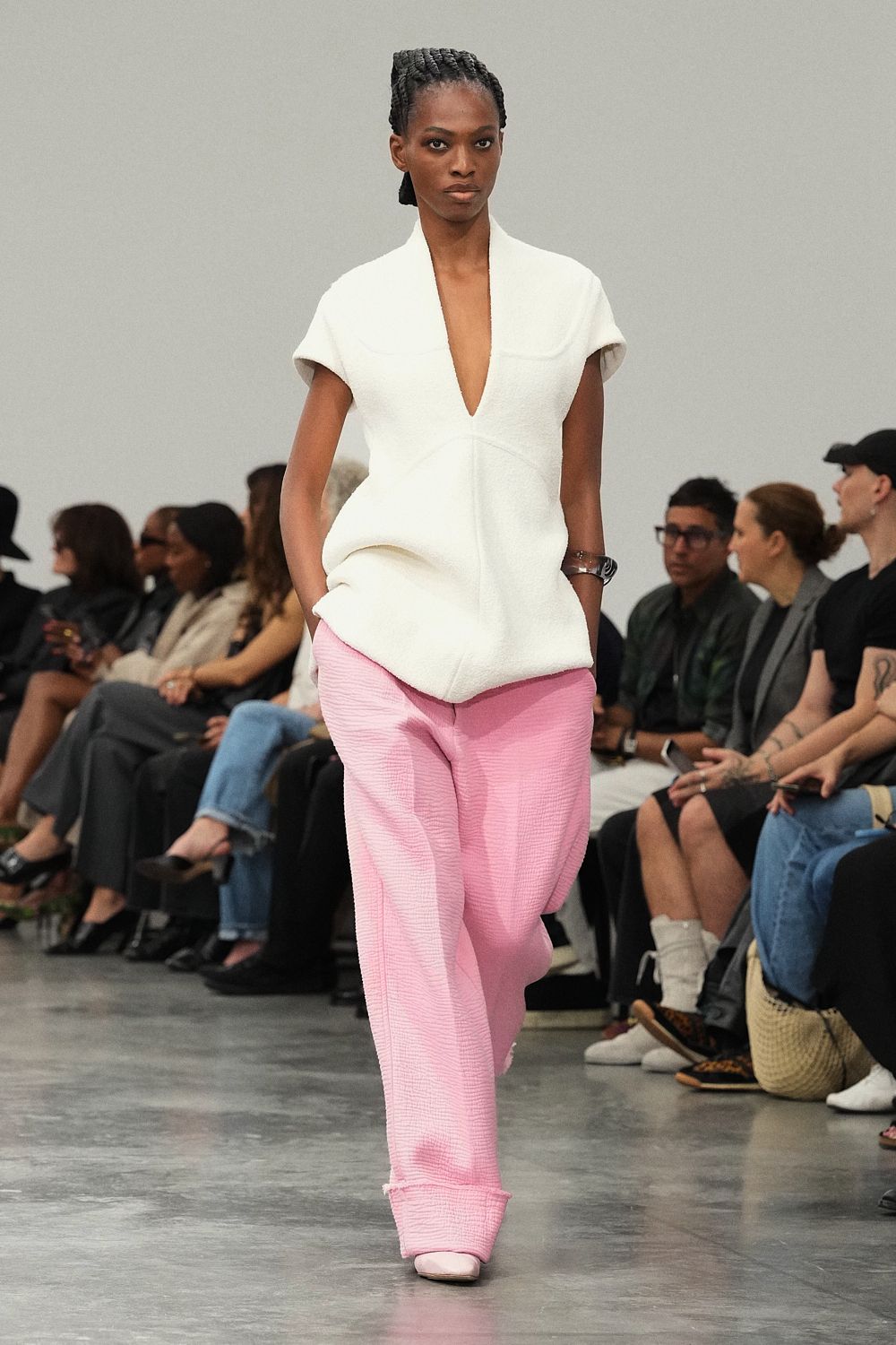 sculptural deep V-neck ivory top