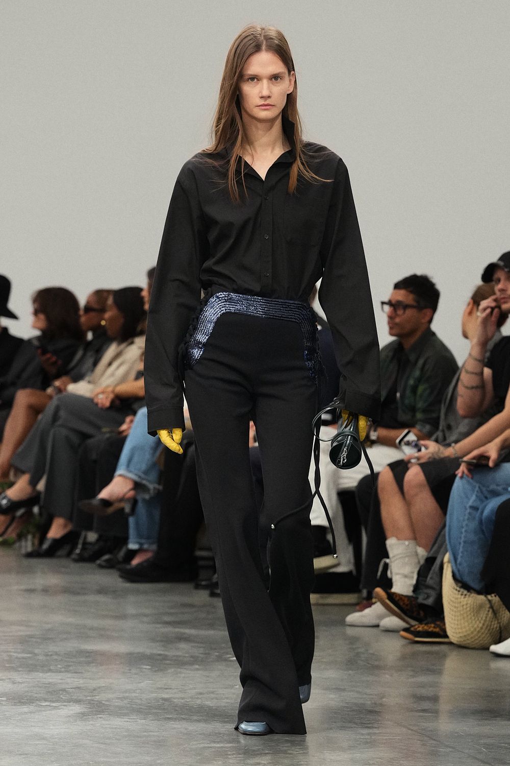 black shirt with sequined hip belt