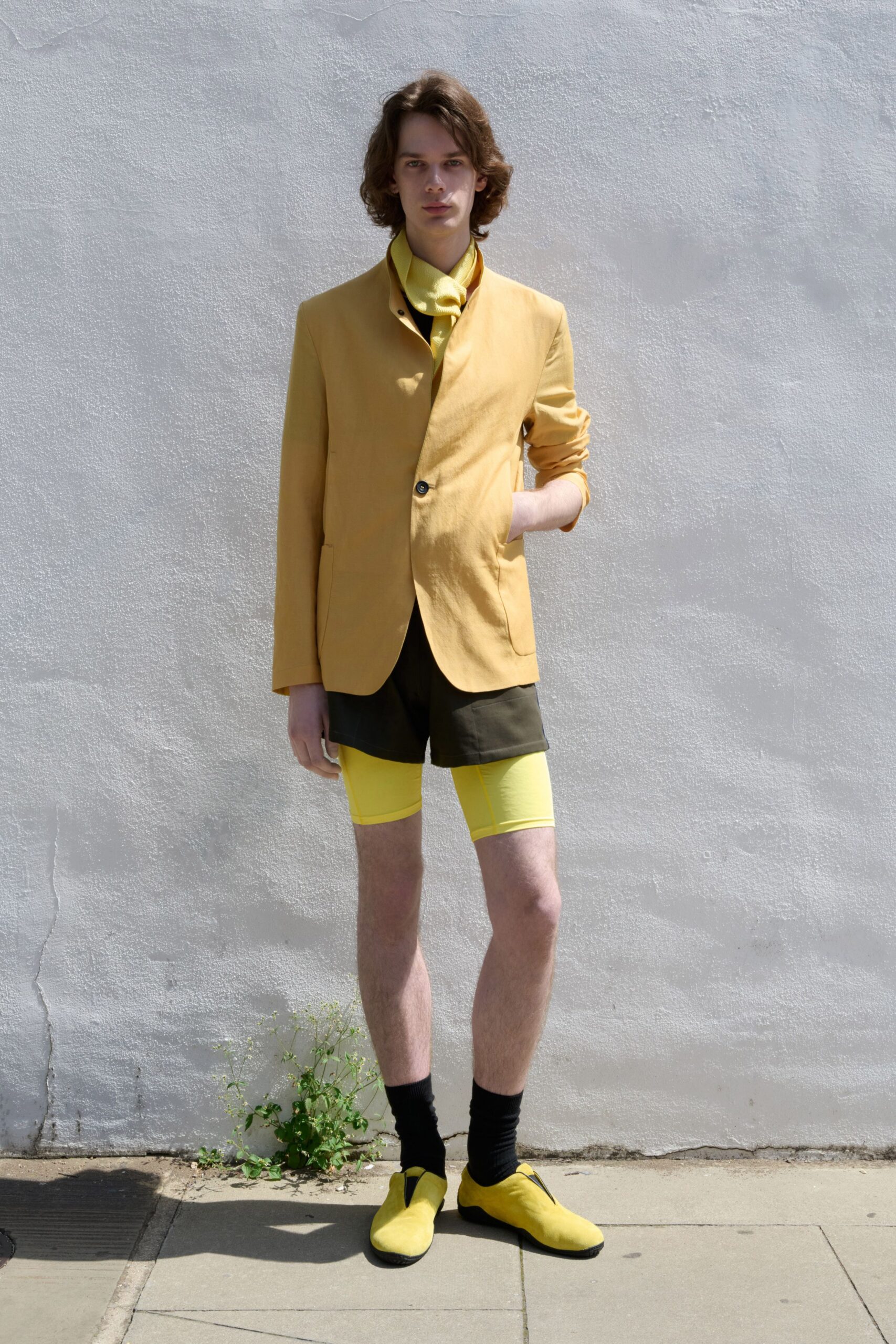 yellow long-sleeve collared tailored buttoned blazer