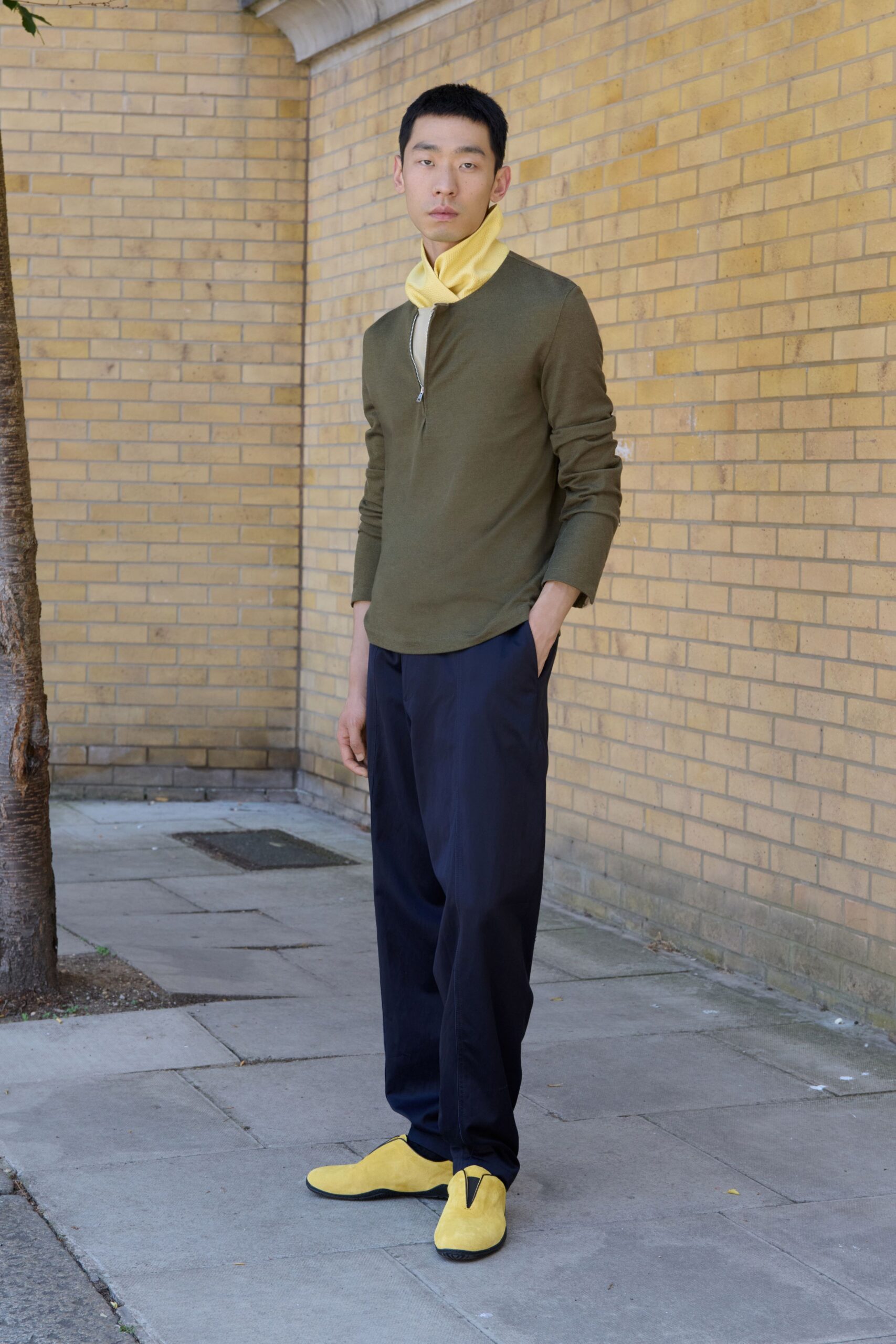 yellow suede split-vamp loafers