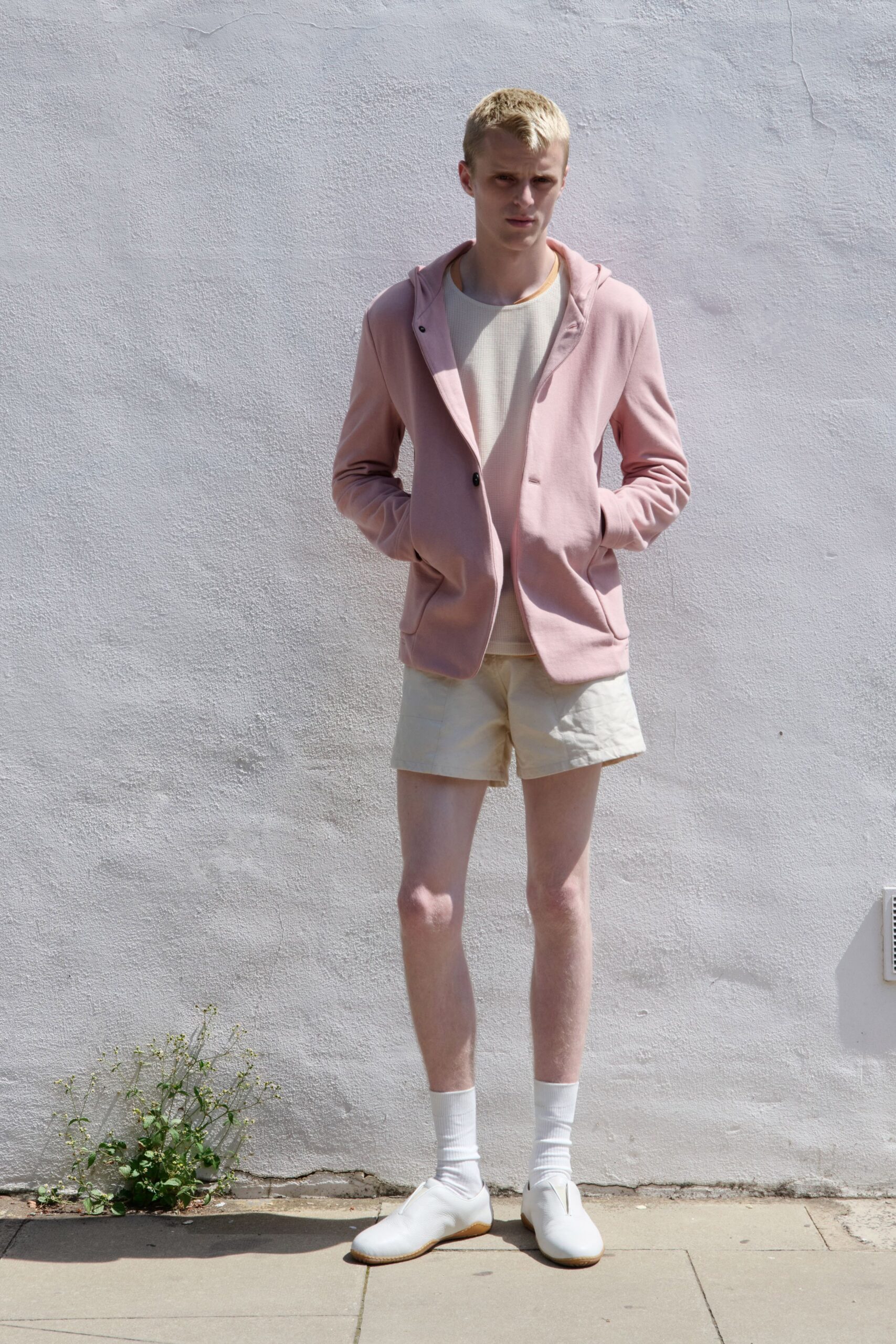 pink blazer-style hoodie