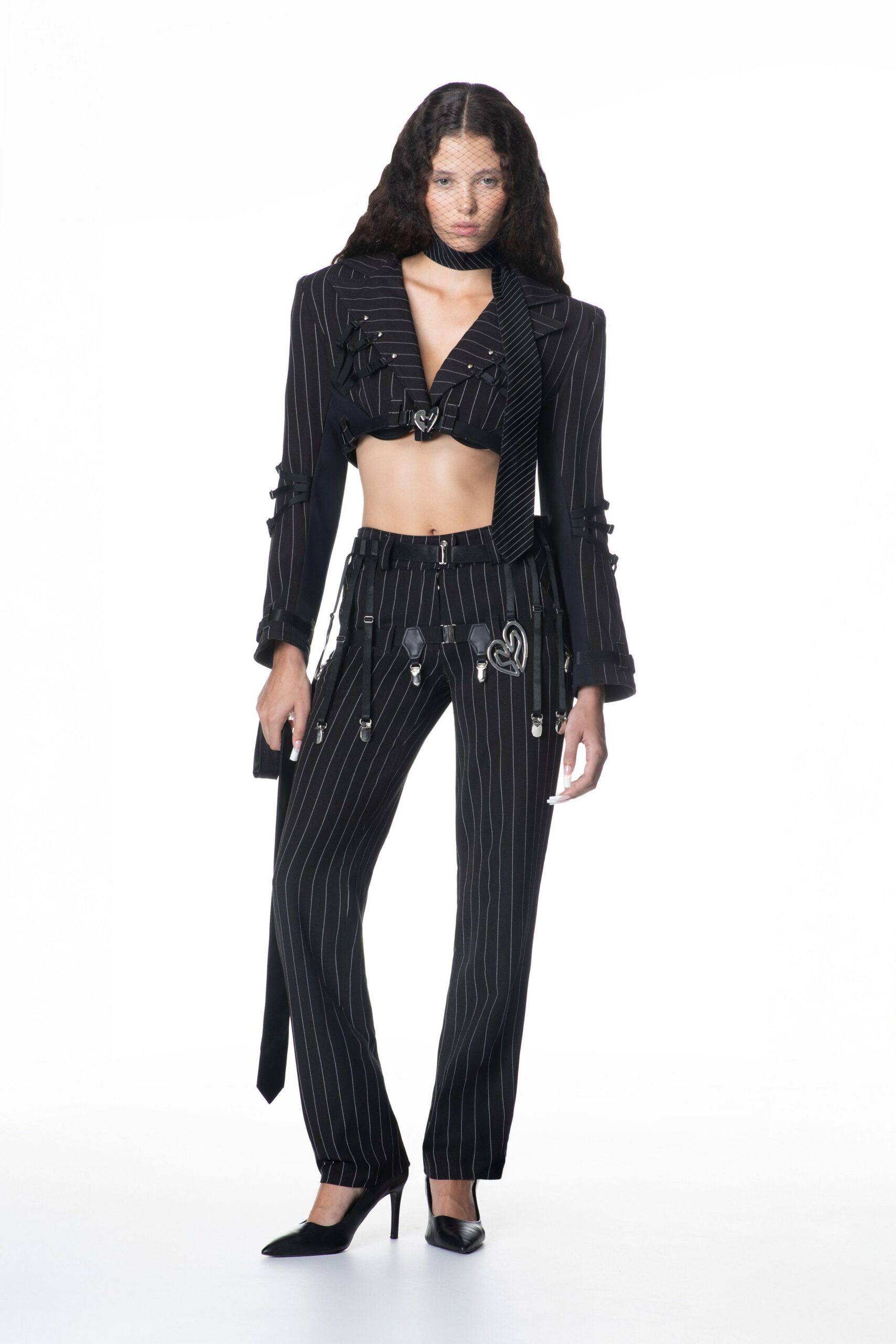 cropped pinstripe bolero jacket