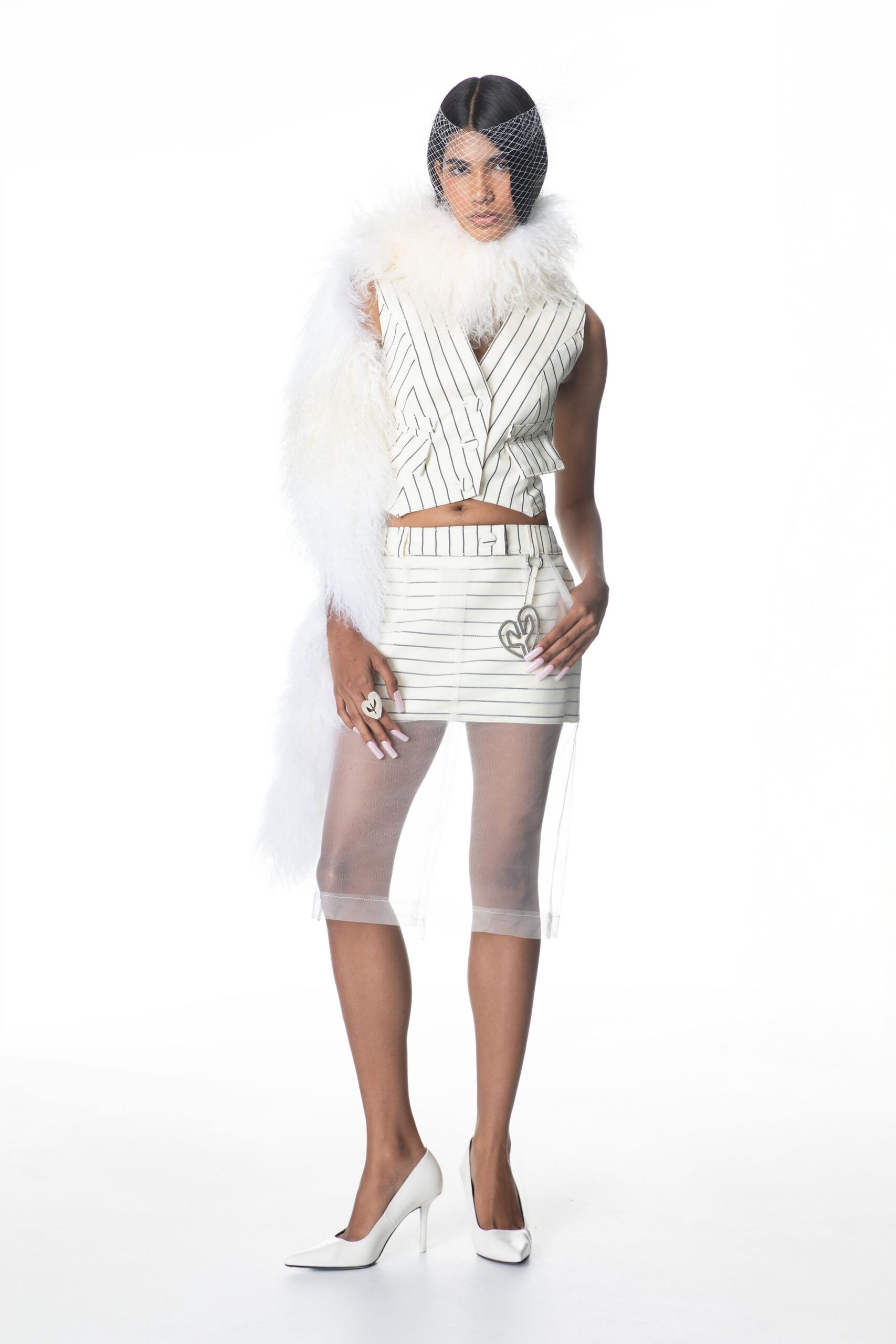 white mesh sheer hat