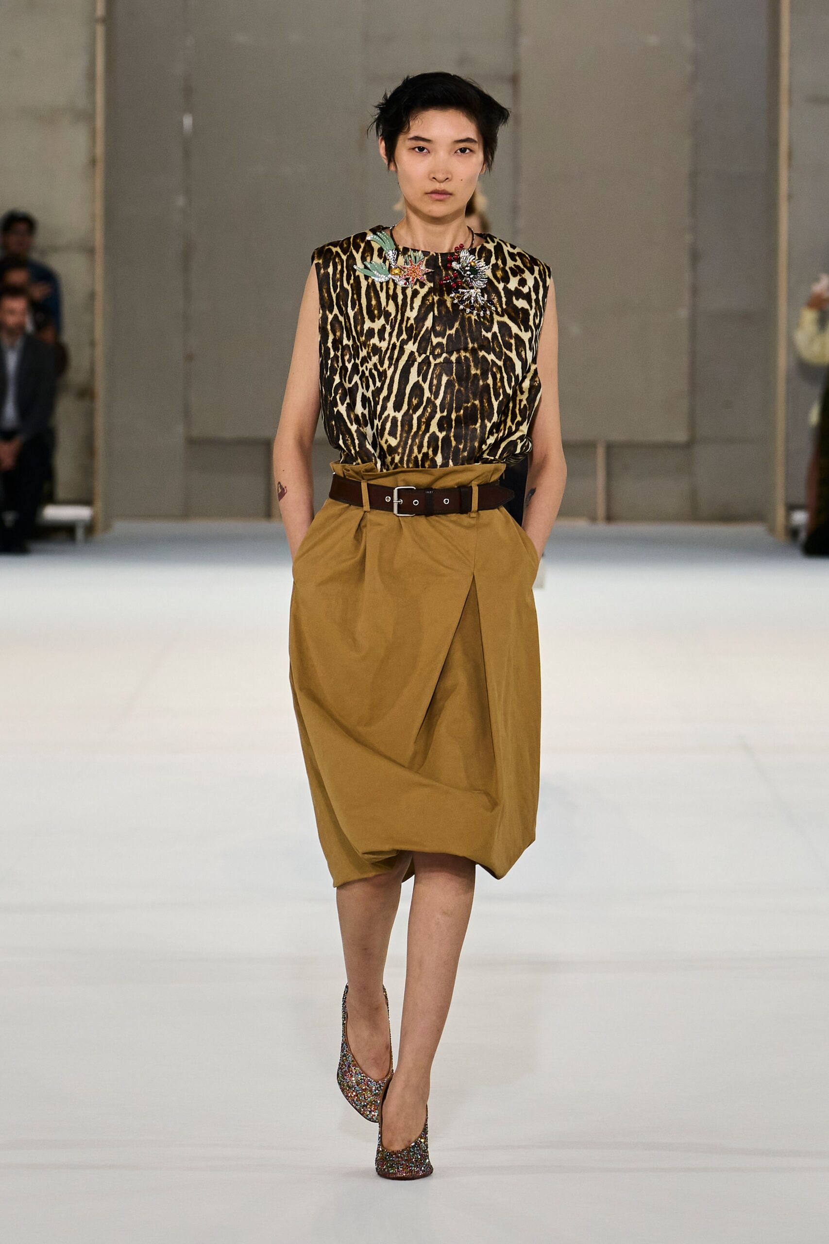 yellow cotton wrap high-waisted belted draped midi skirt
