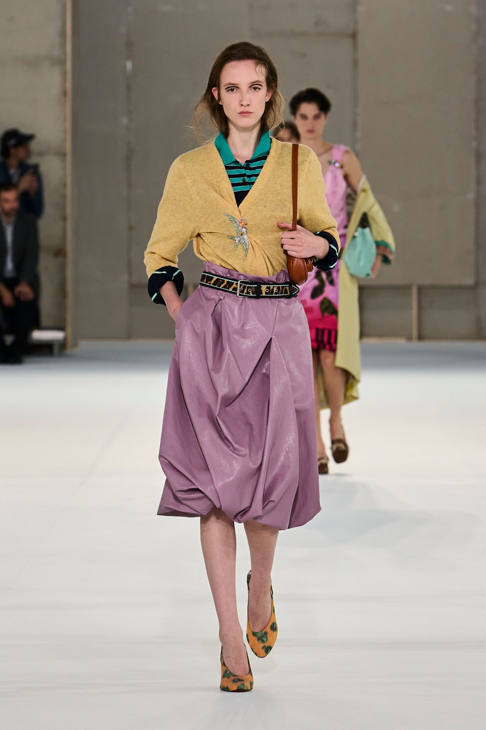 purple leather bubble hem skirt