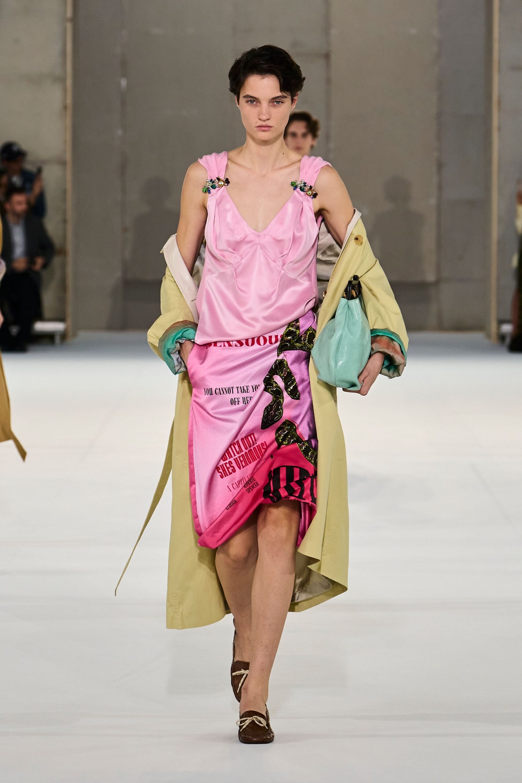 pink satin sleeveless v-neck printed draped shiny dress