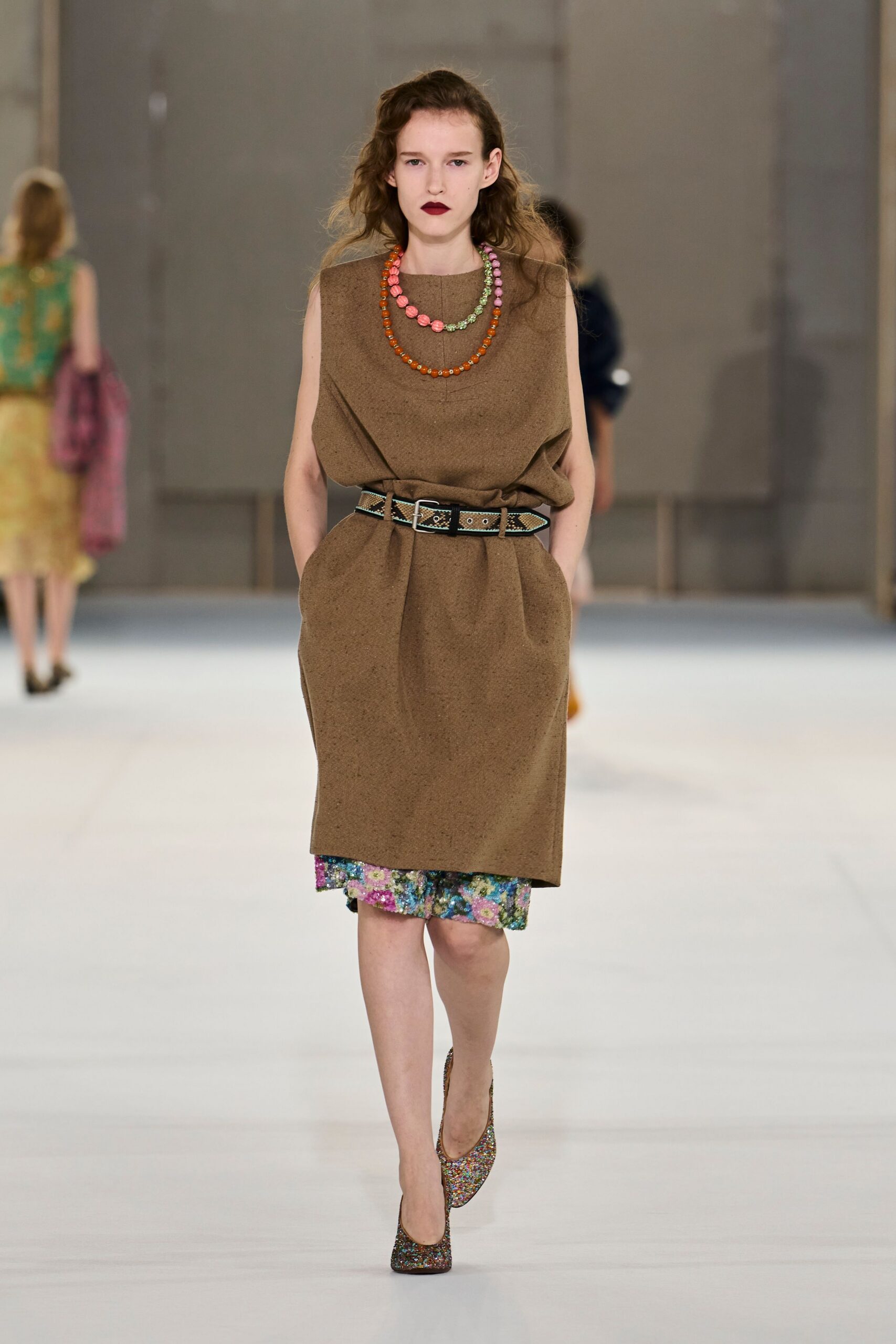 brown belted tunic dress
