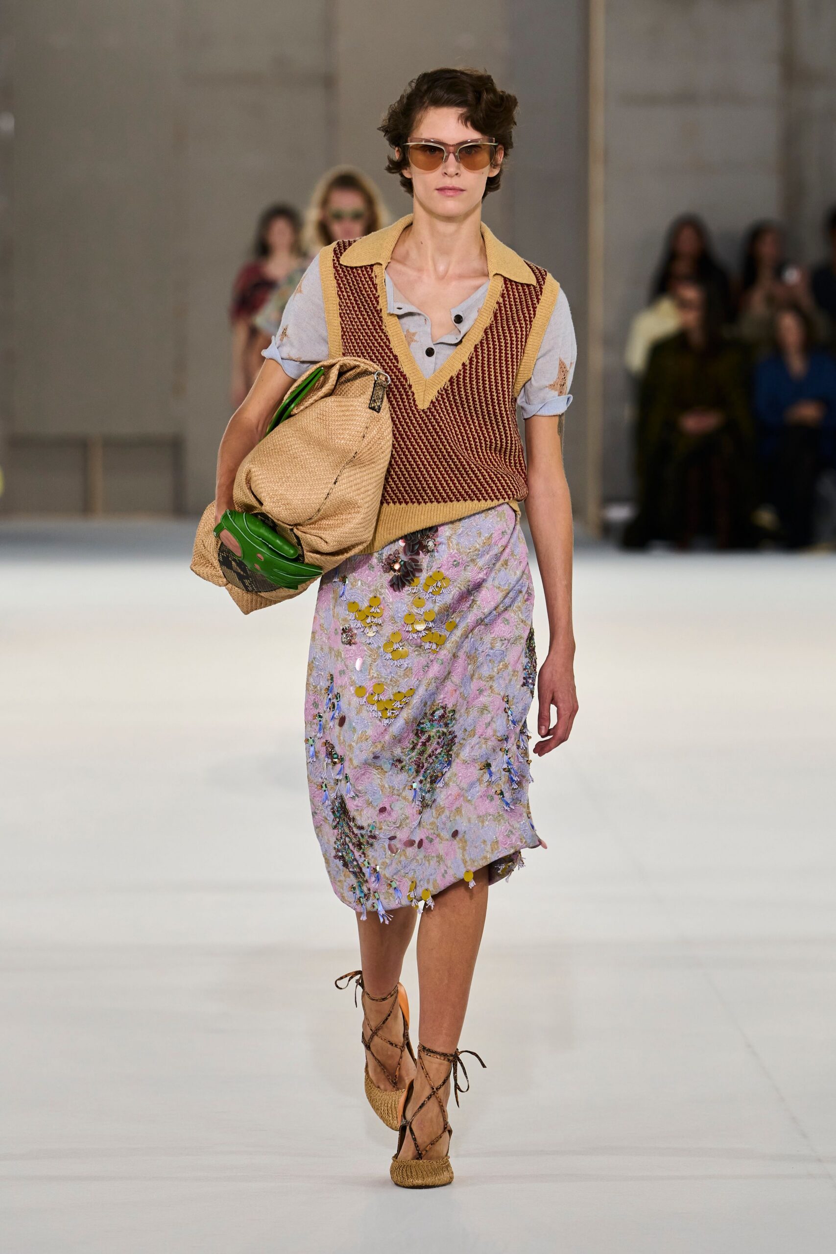 floral embellished brocade midi skirt