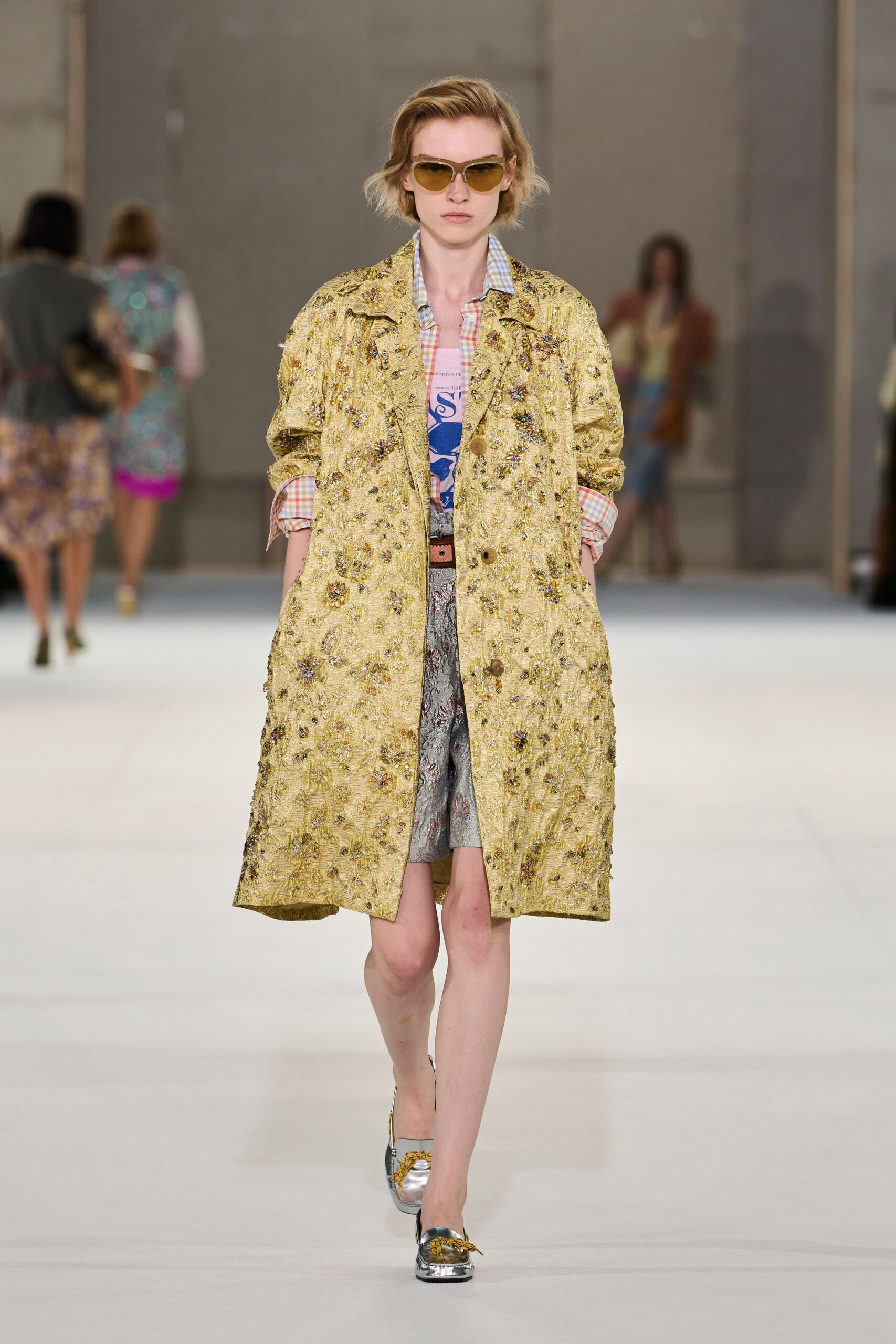 beaded floral brocade coat