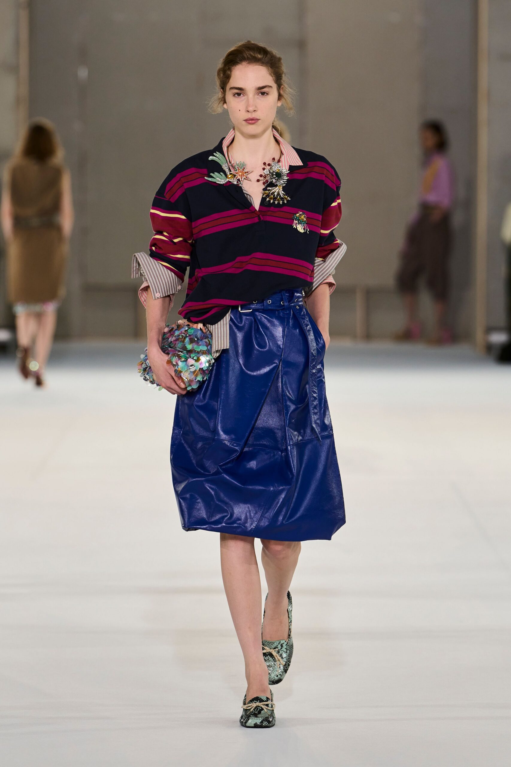 blue leather wrap midi skirt