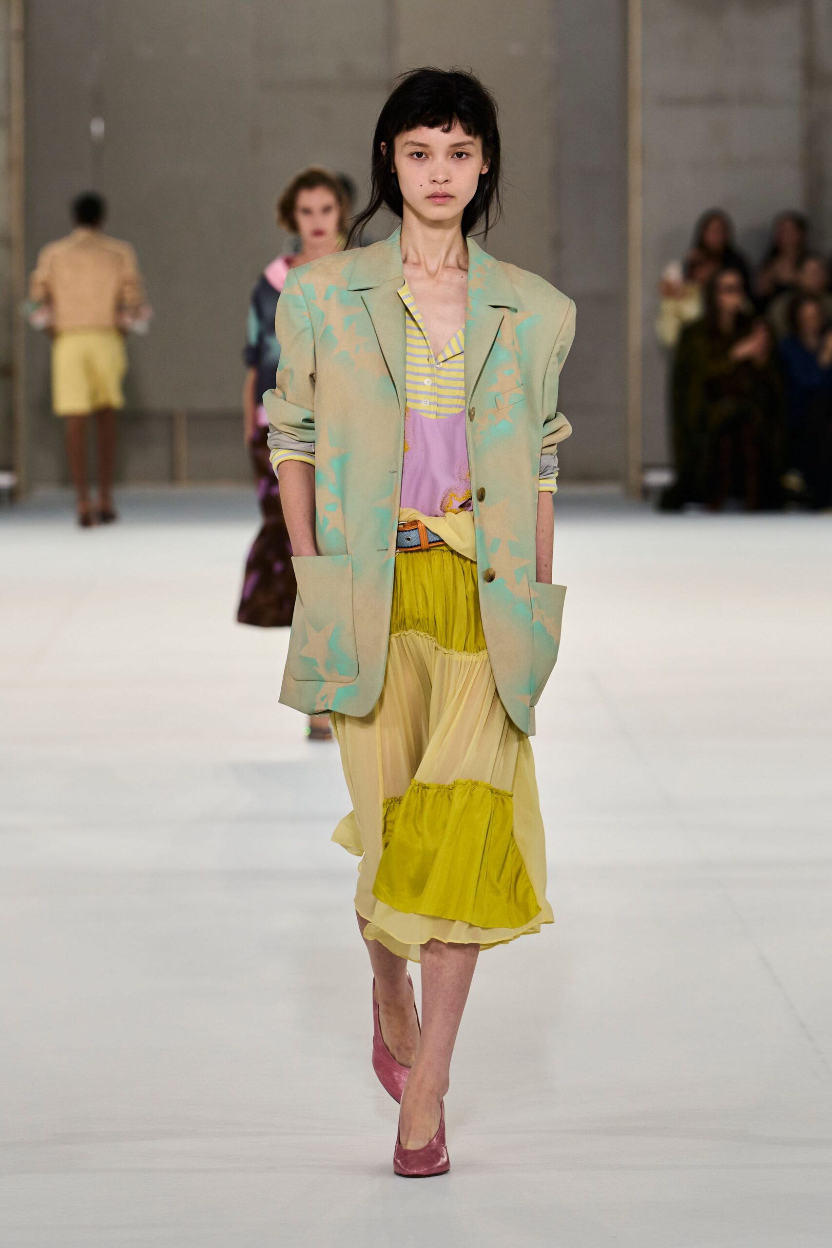 yellow collared v-neck striped buttoned shirt