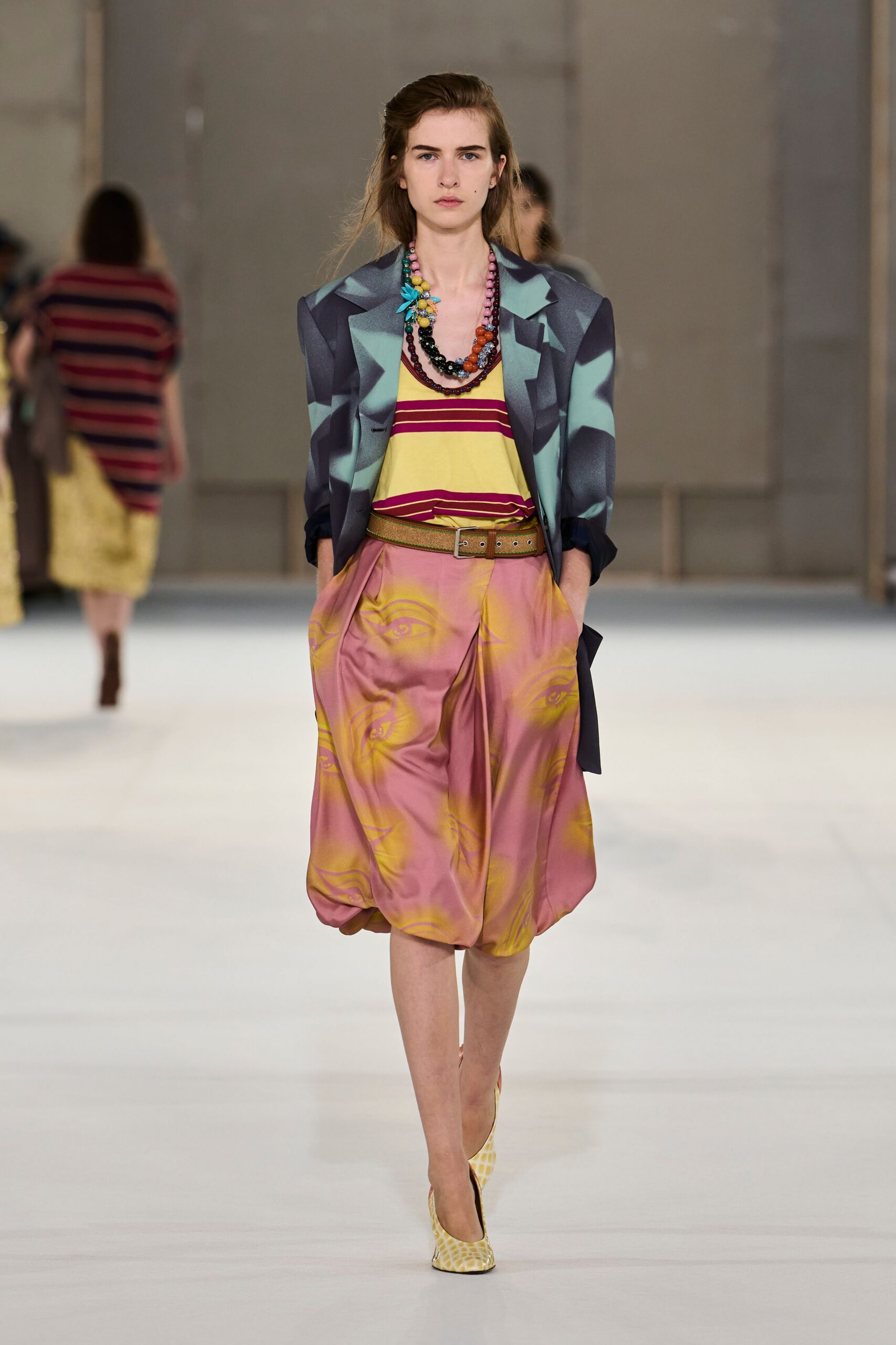 printed bubble-hem satin midi skirt