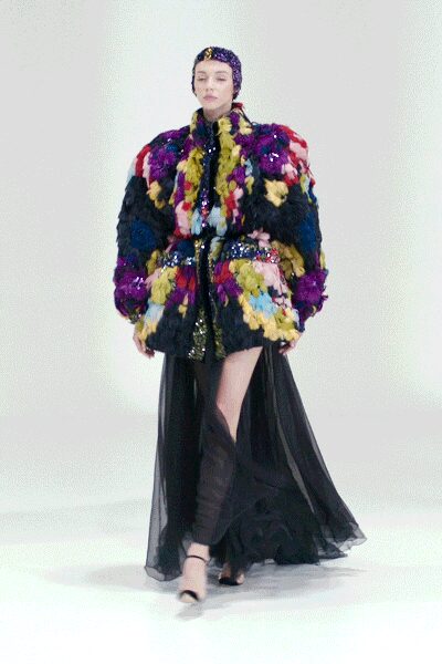 multi sequin long-sleeve collared oversized embellished belted coat