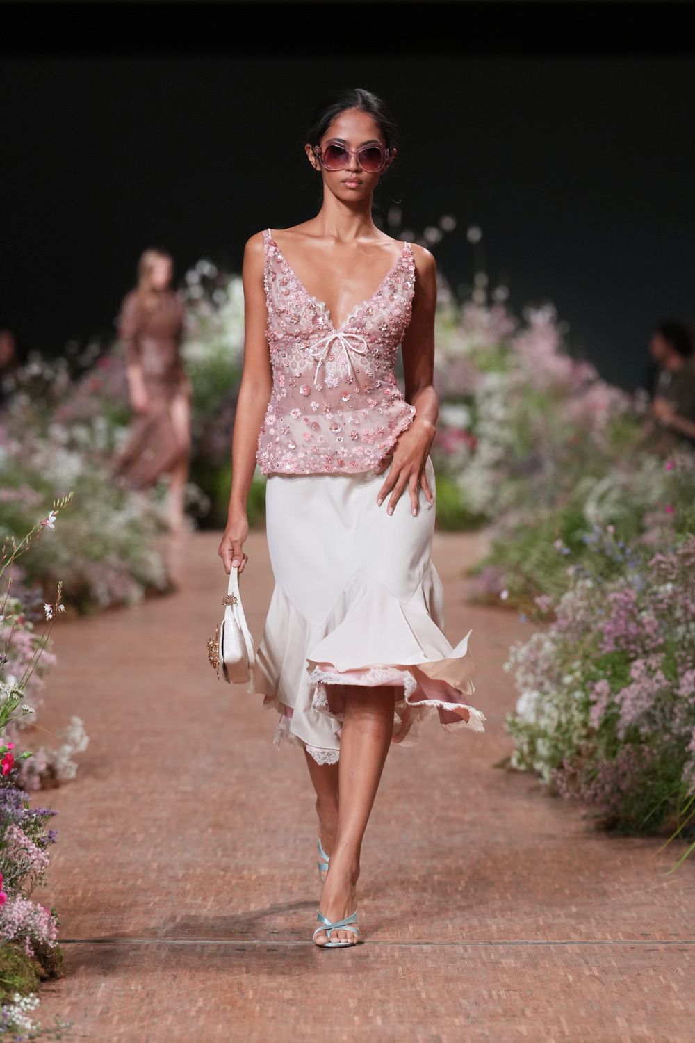 pink floral embellished camisole top