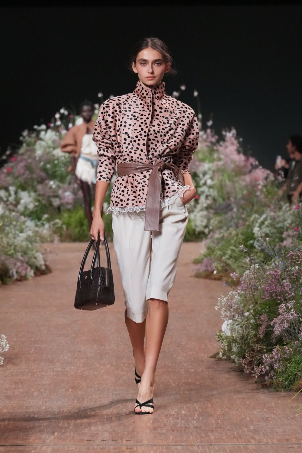 leopard-print belted jacket