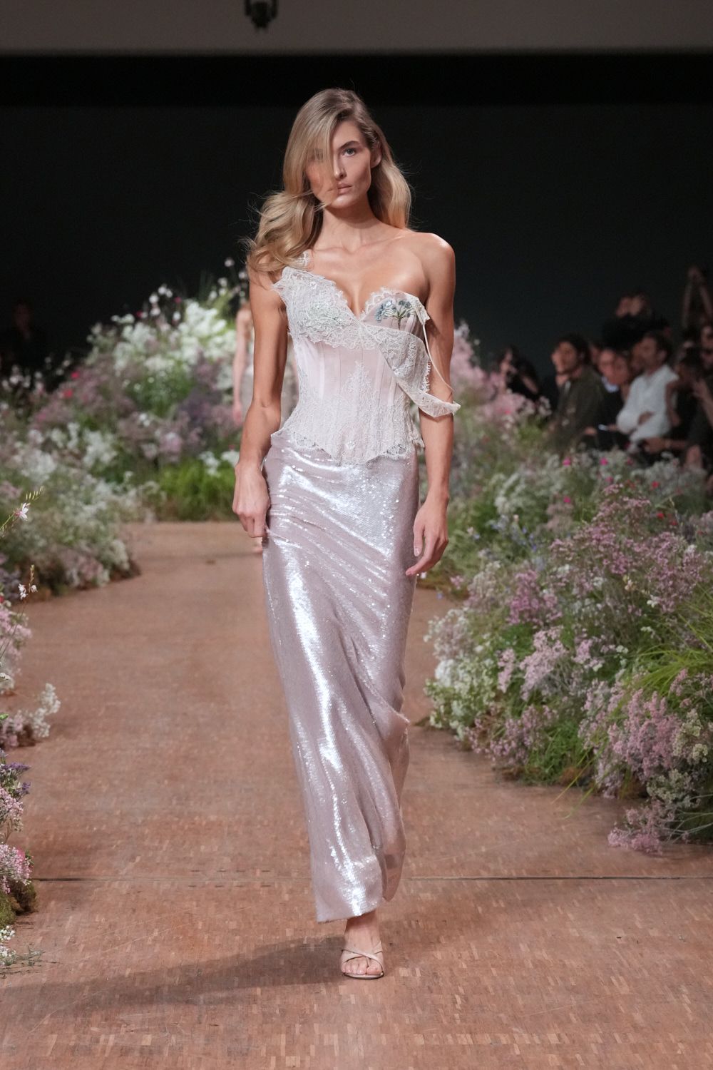 asymmetric lace bodice sequin evening gown