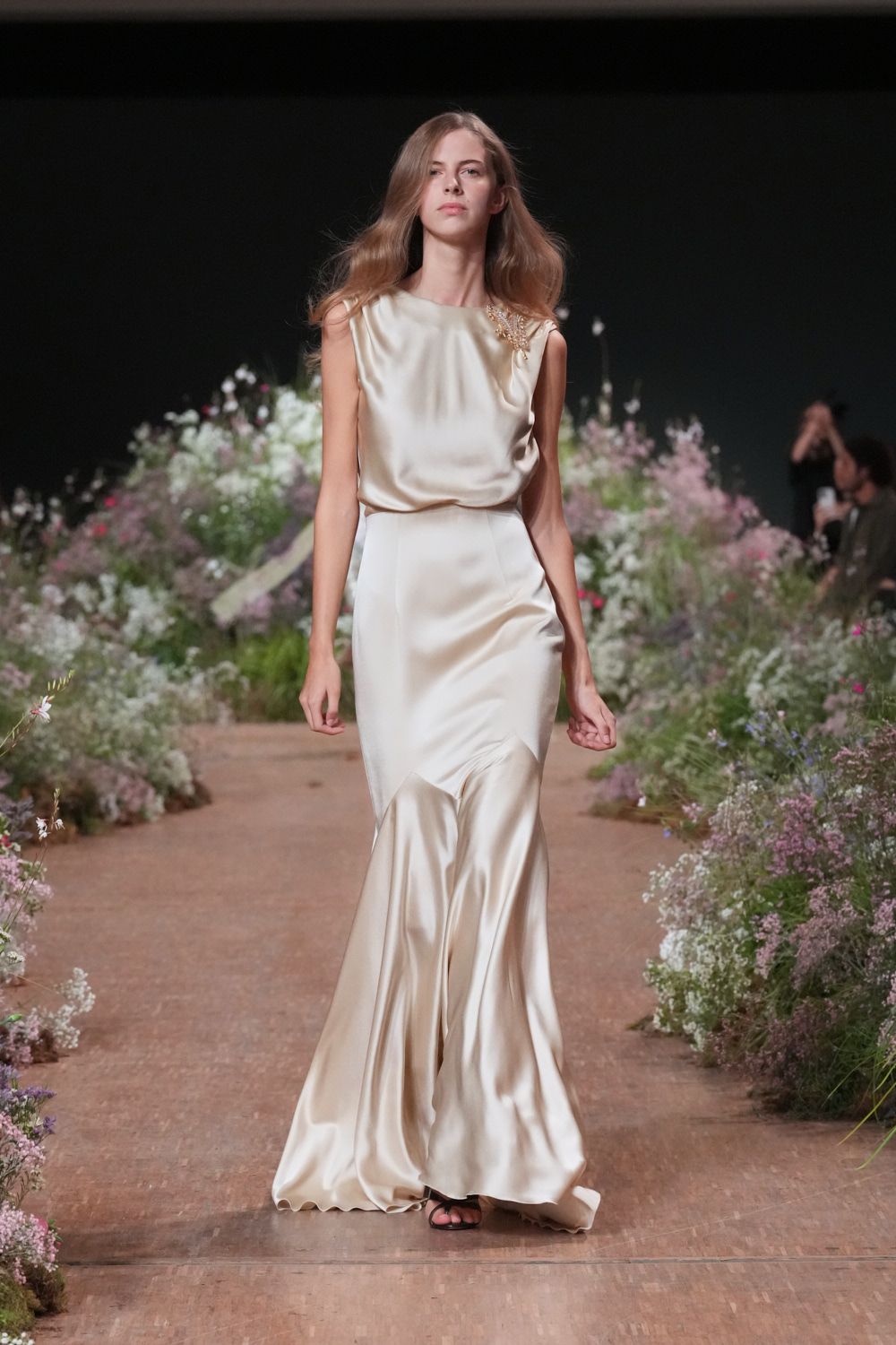 ivory bias-cut satin evening gown