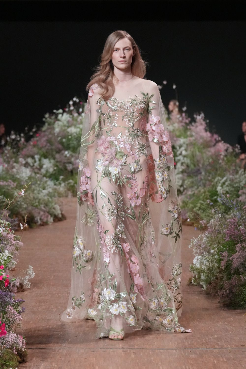 sheer embroidered floral illusion gown