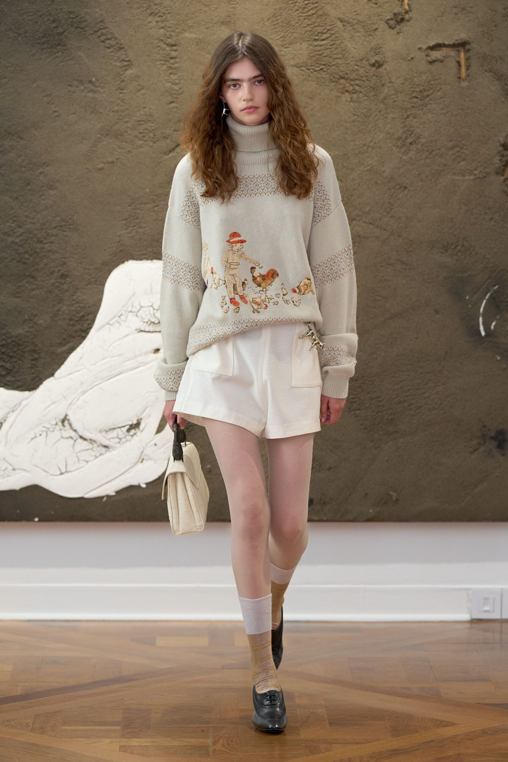pastoral motif turtleneck knit sweater