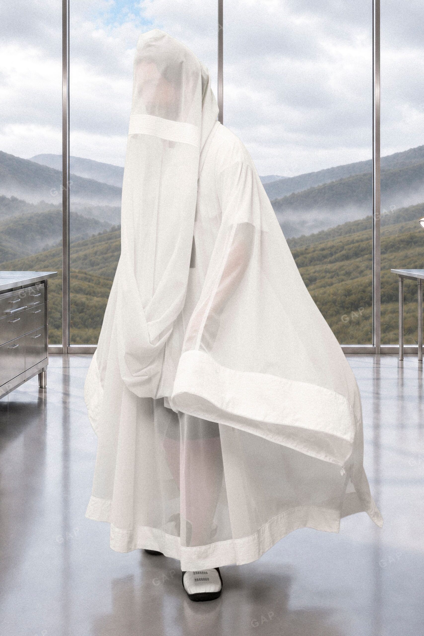 hooded sheer organza cape