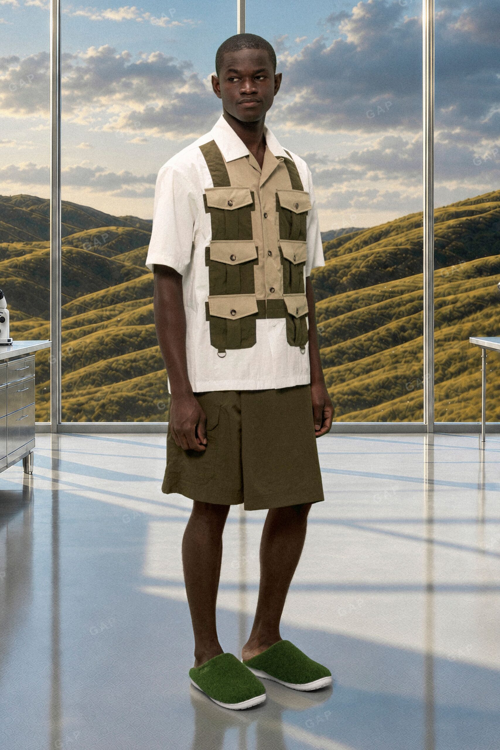 color-block utility pocket shirt