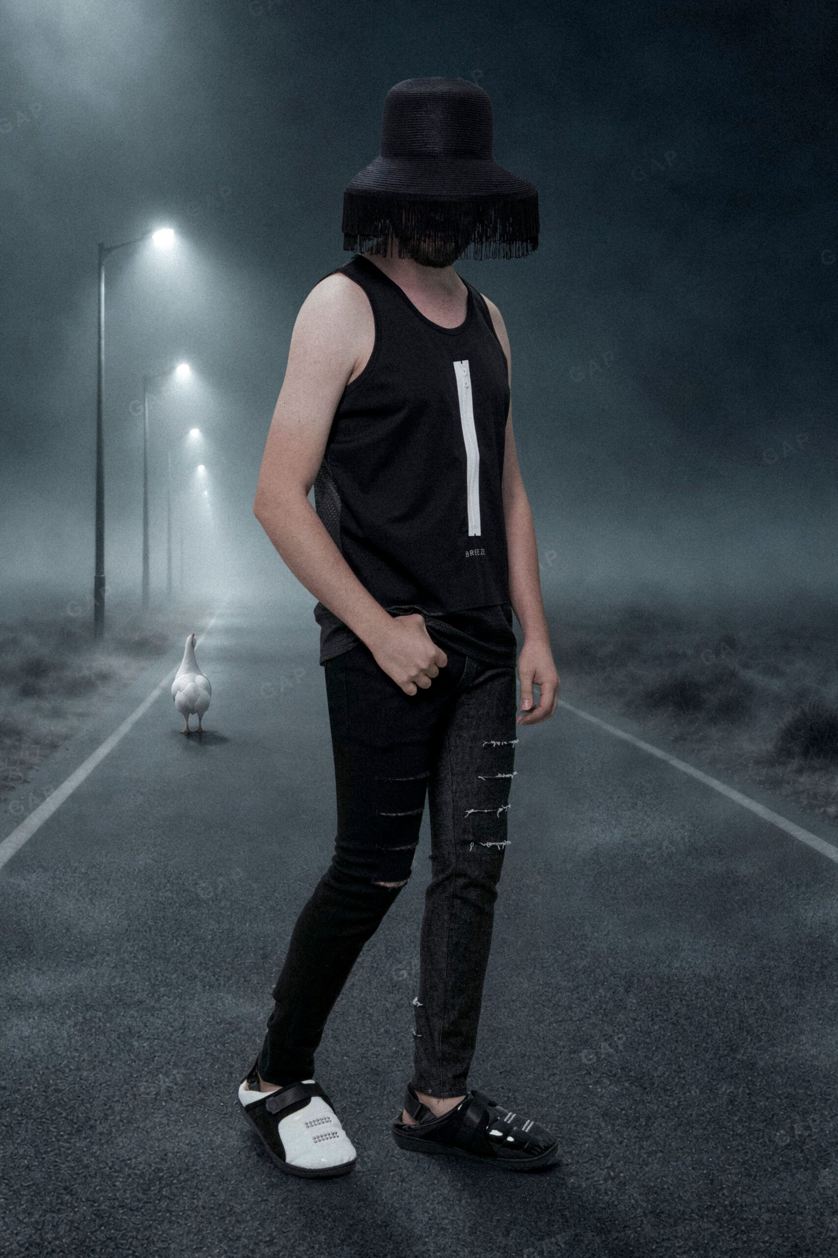 black fringe bucket hat